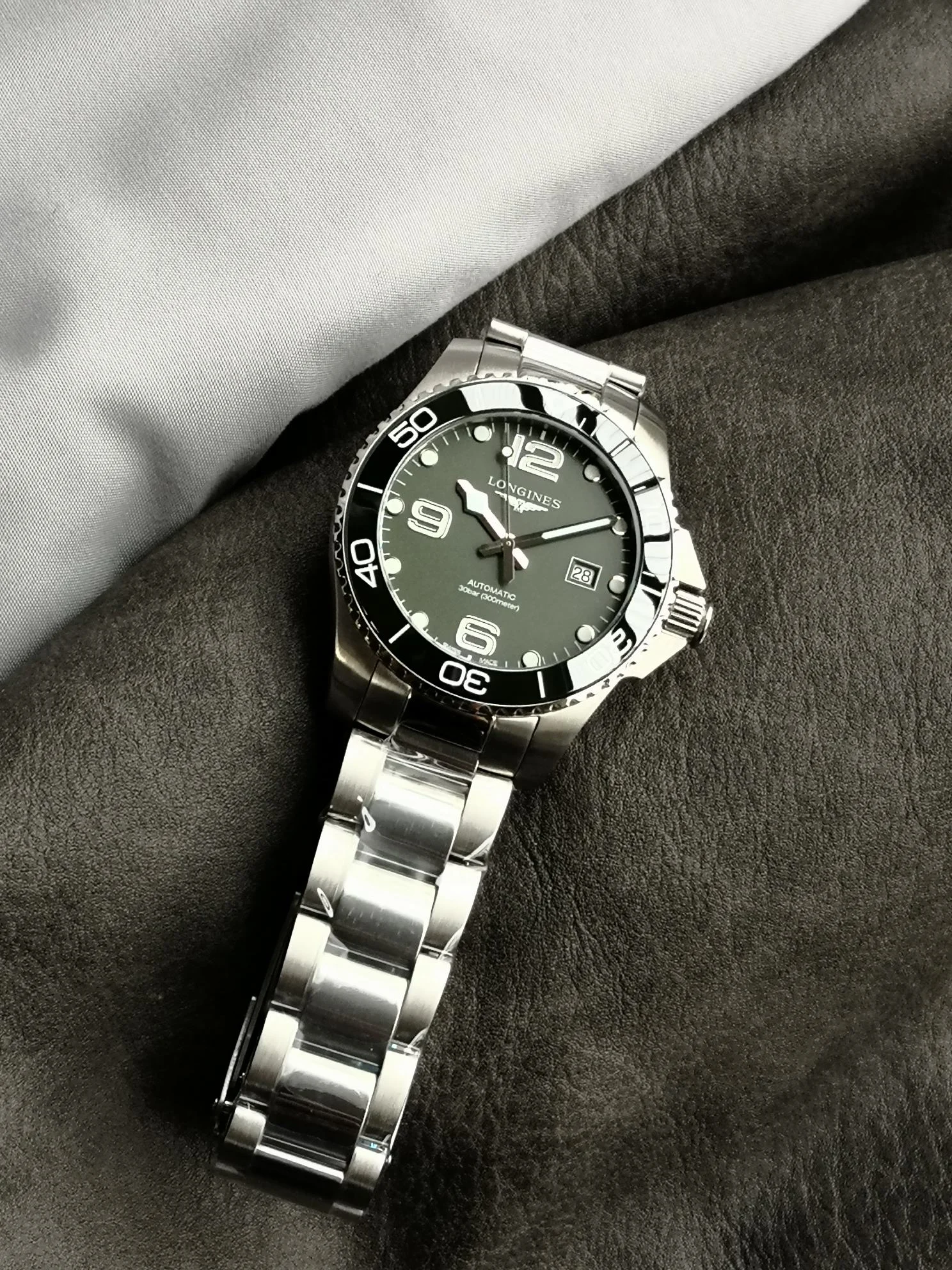 Longines Ceramic Green Dial — photographed off the sweep