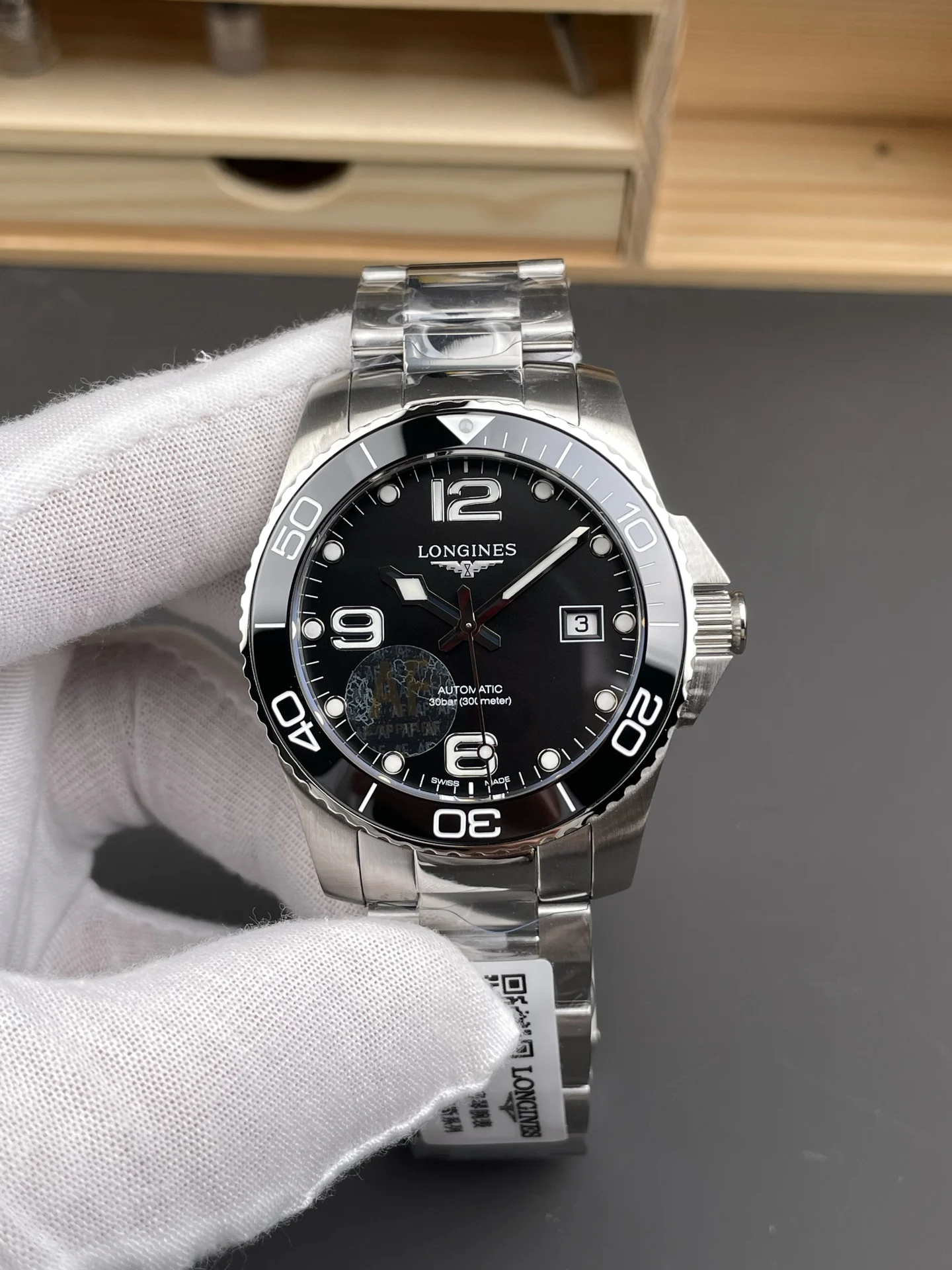 Longines Conquest Black Dial 41mm — photographed off the sweep