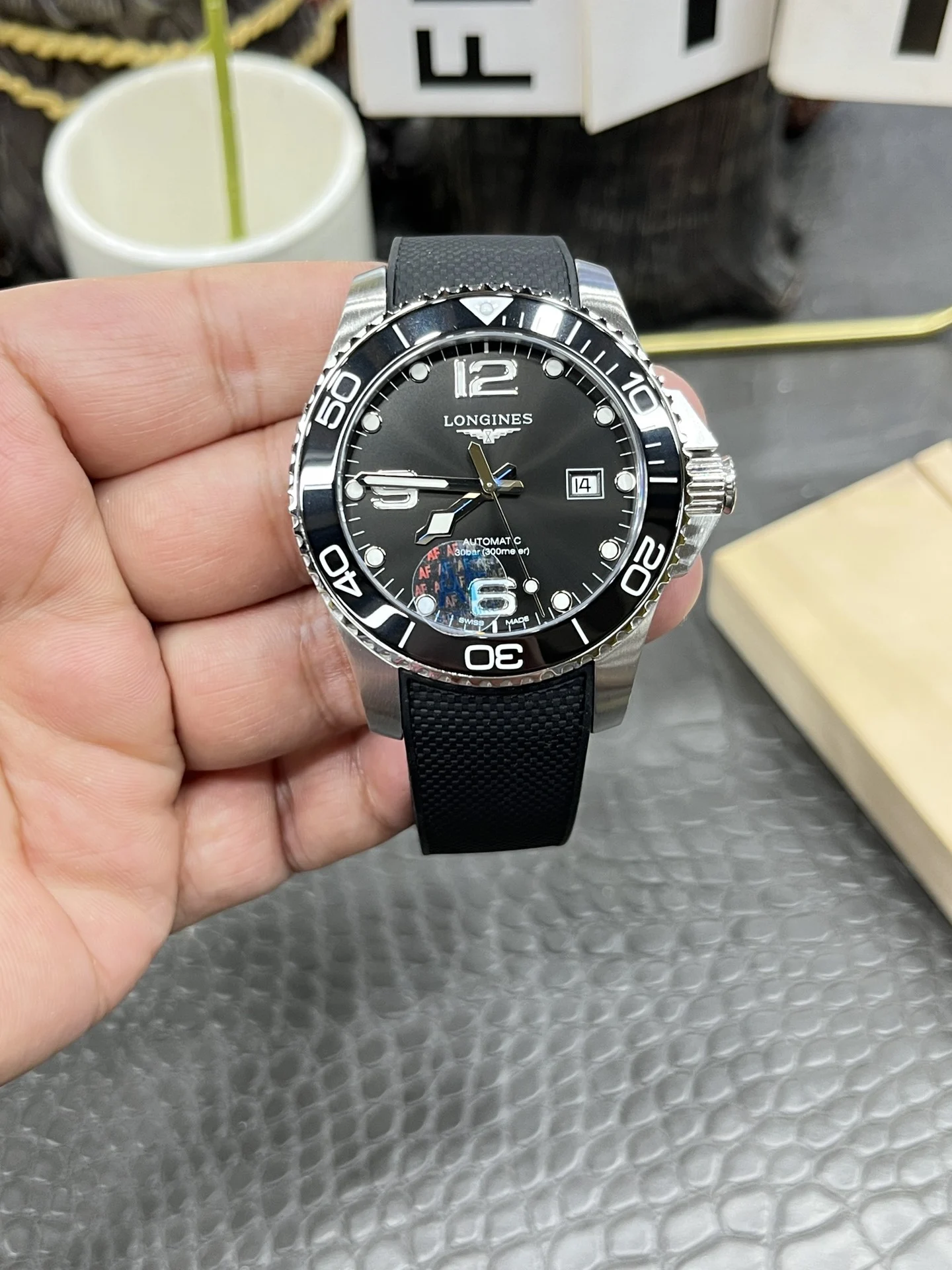 Longines Conquest Black Dial 43mm — photographed off the sweep