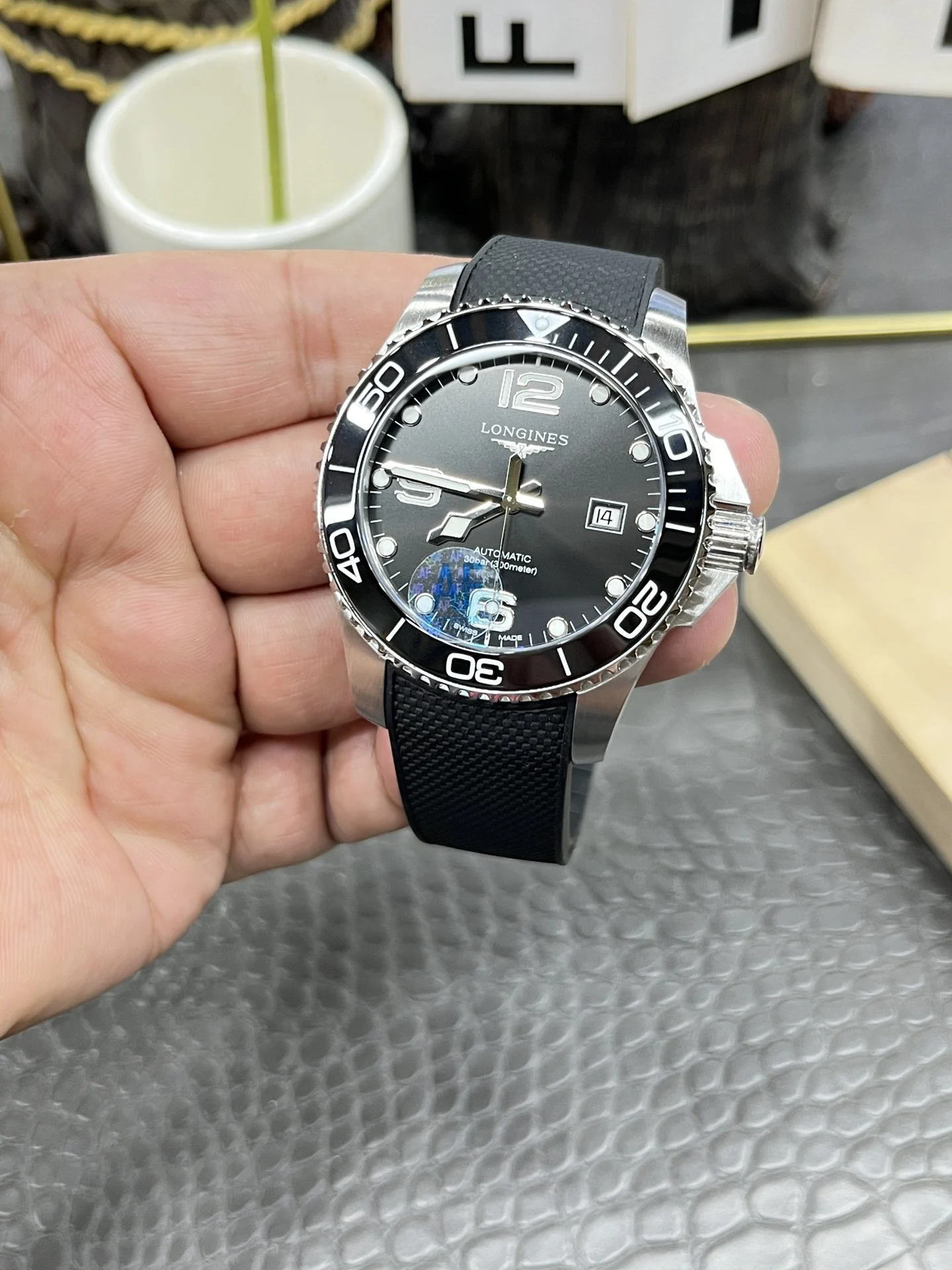Longines Conquest Black Dial 43mm — photographed off the sweep