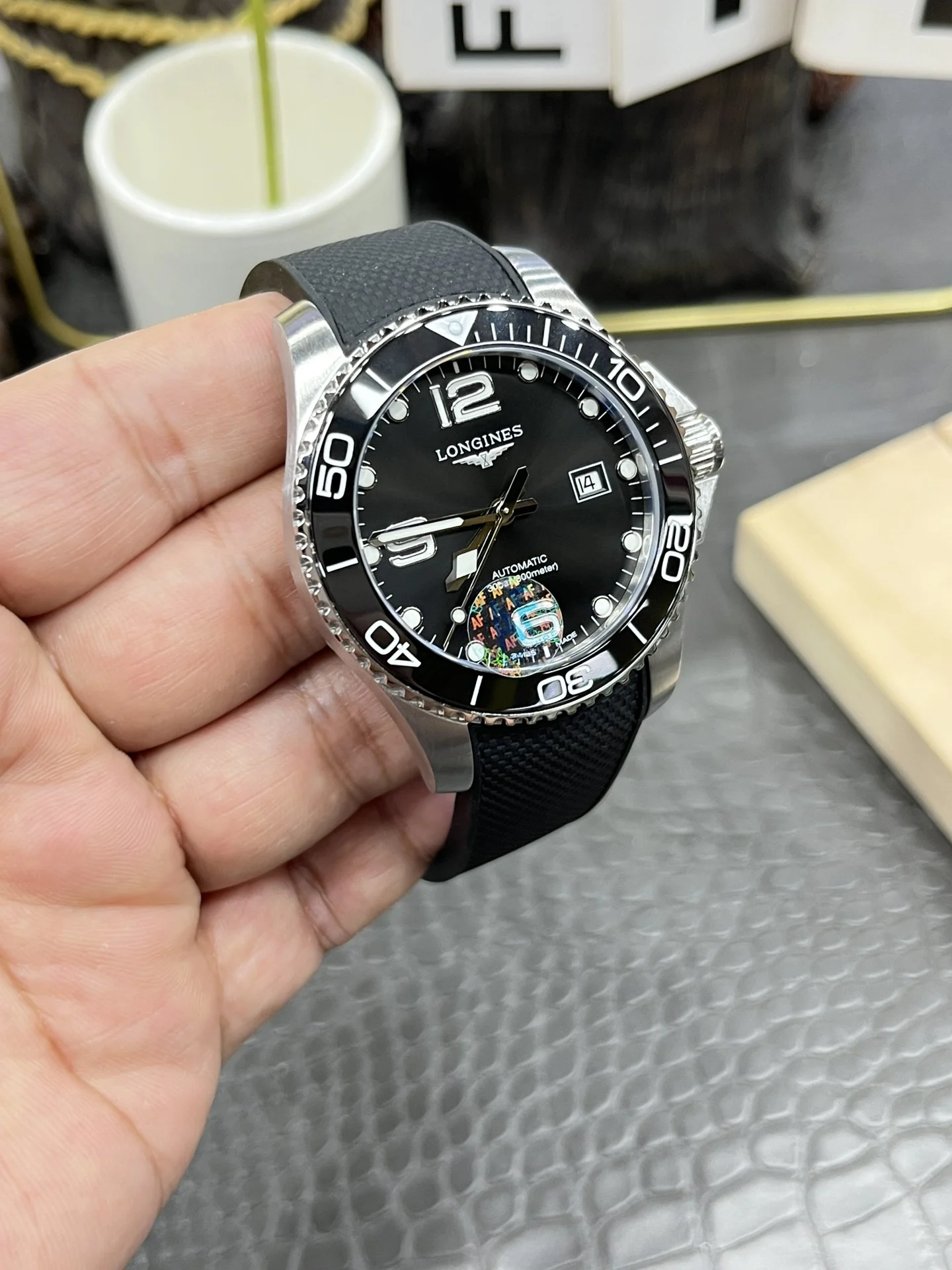 Longines Conquest Black Dial 43mm — photographed off the sweep