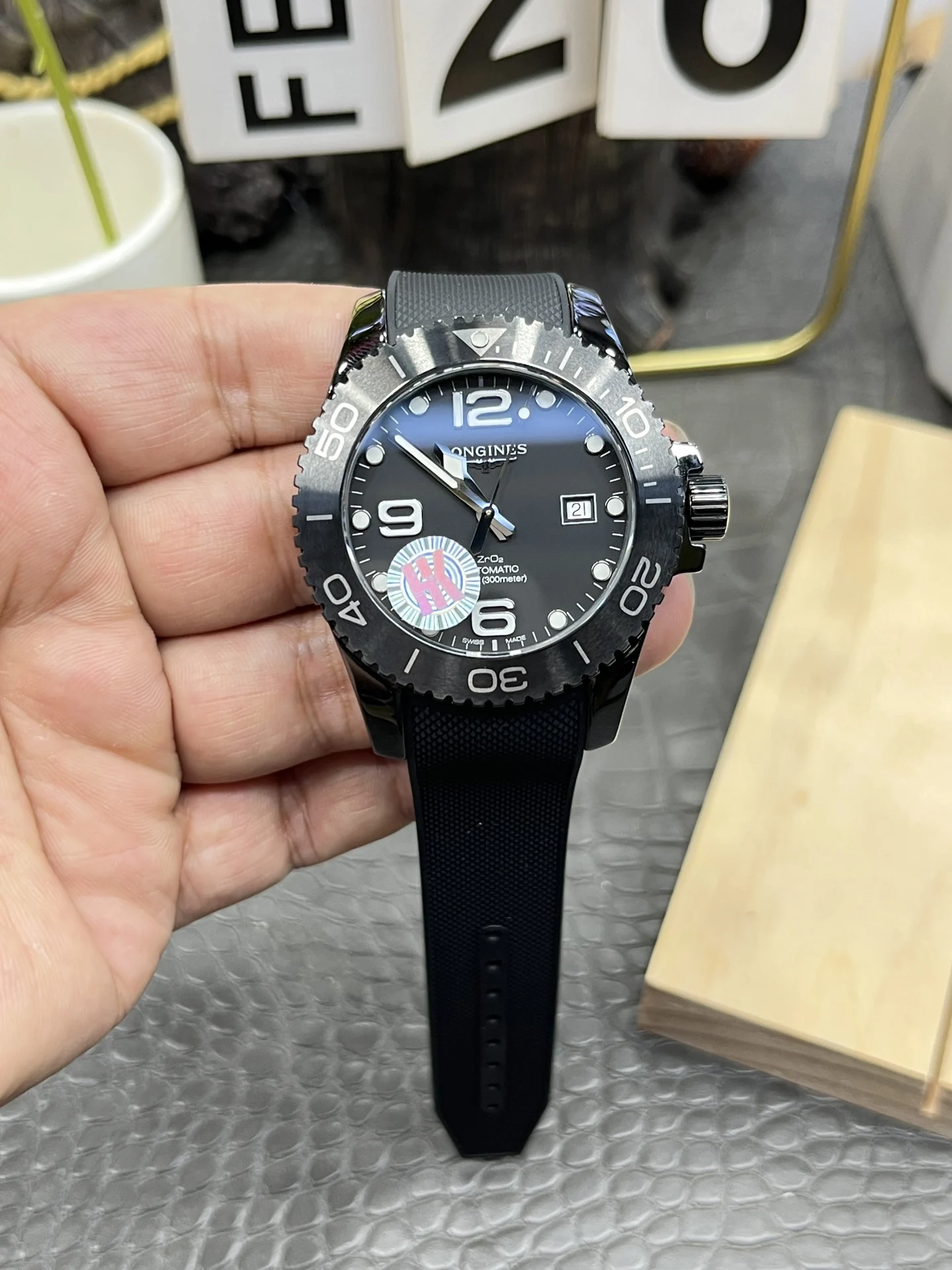 Longines Conquest Ceramic Black Dial 43mm — photographed off the sweep