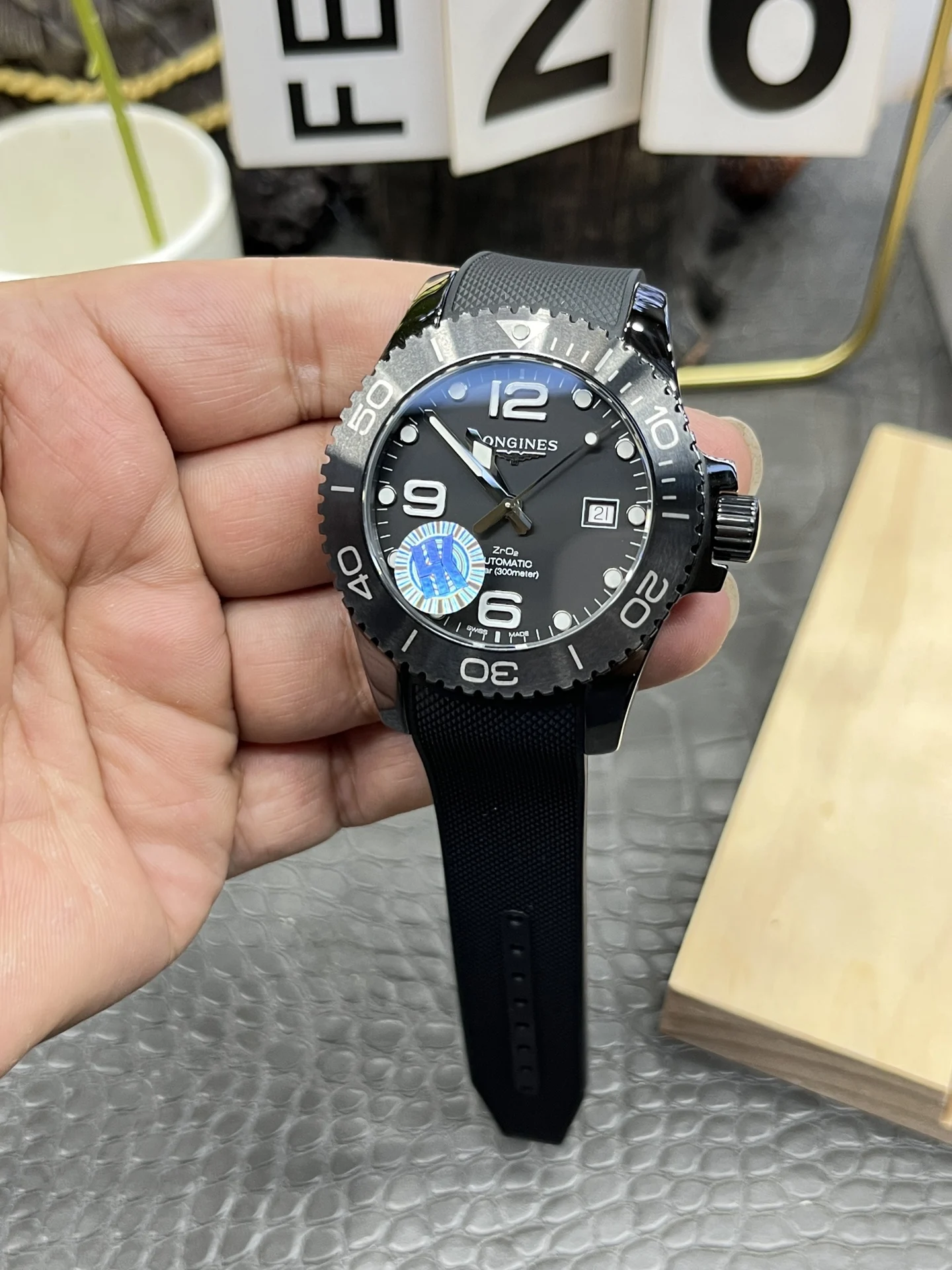 Longines Conquest Ceramic Black Dial 43mm — photographed off the sweep