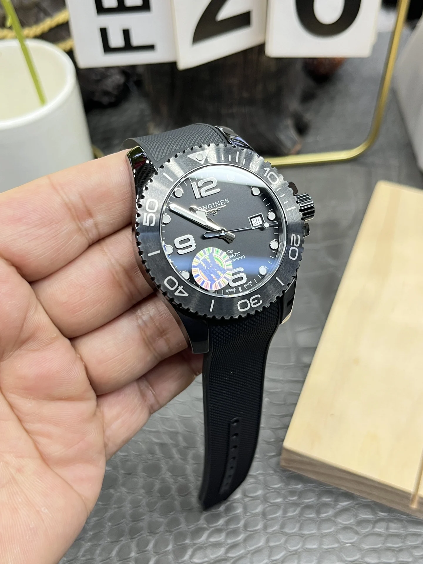 Longines Conquest Ceramic Black Dial 43mm — photographed off the sweep
