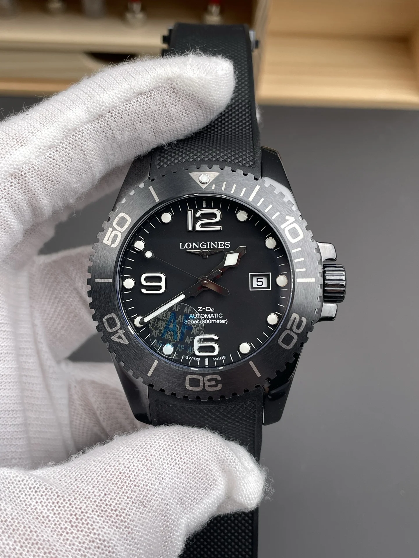 Longines Conquest Ceramic Black Dial 43mm — photographed off the sweep