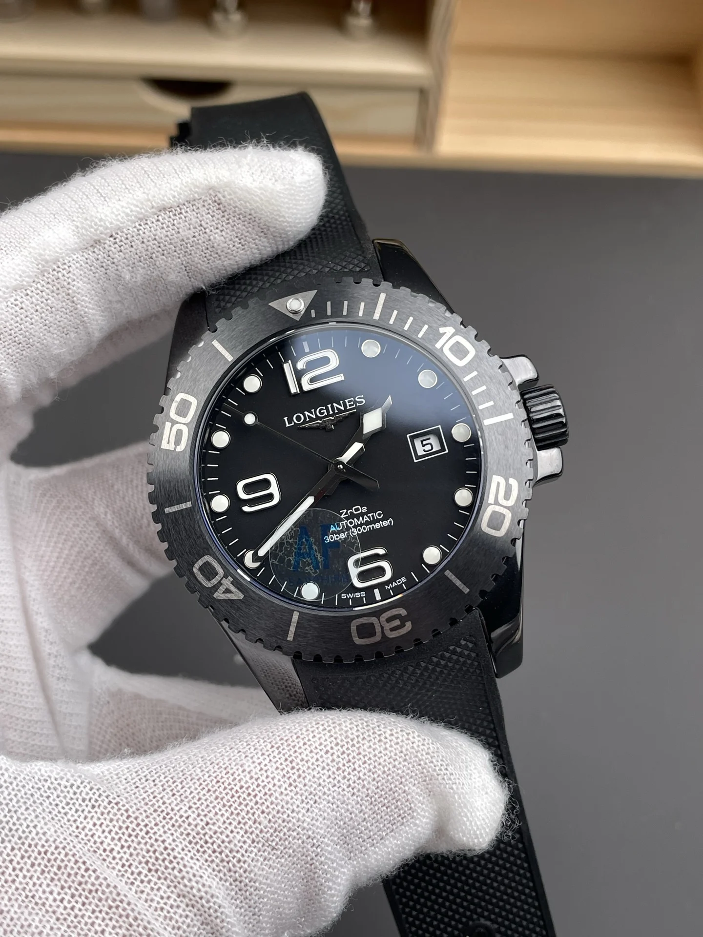 Longines Conquest Ceramic Black Dial 43mm — photographed off the sweep