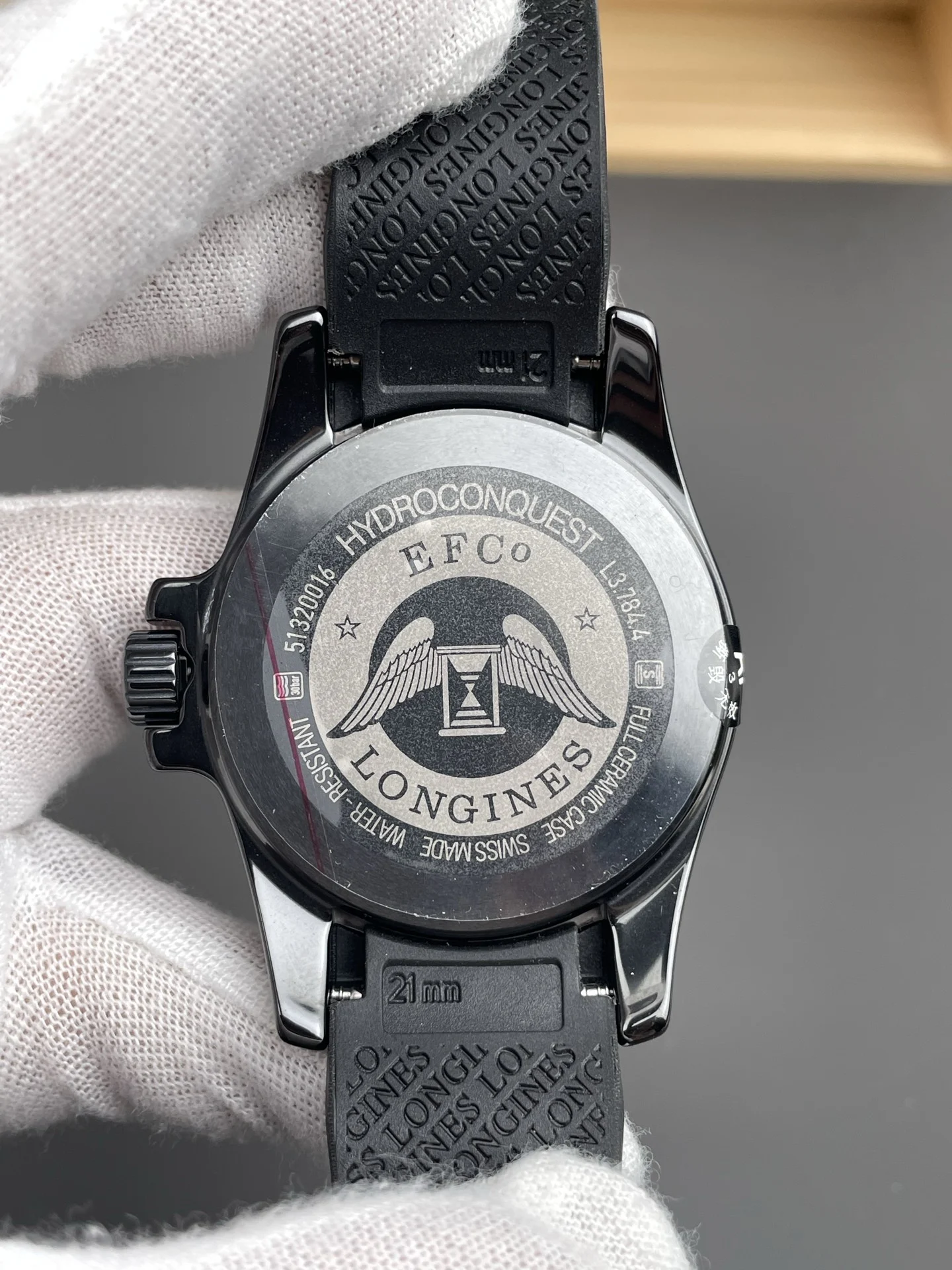 Longines Conquest Ceramic Black Dial 43mm — photographed off the sweep
