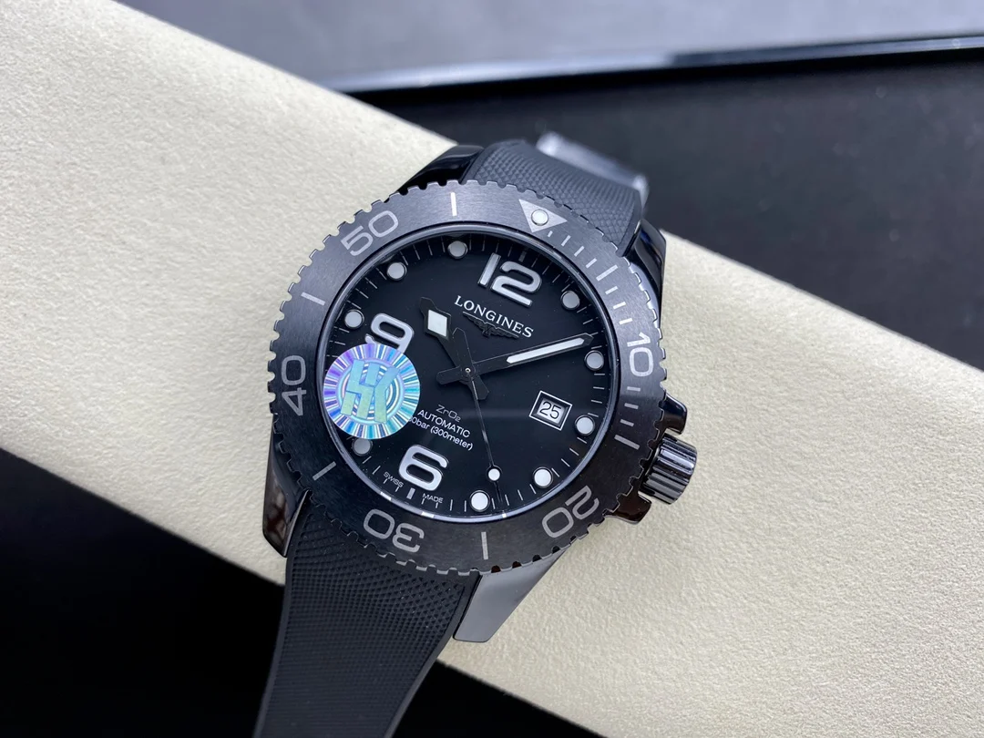 Longines Conquest Ceramic Black Dial Diamond-Set 43mm — photographed off the sweep