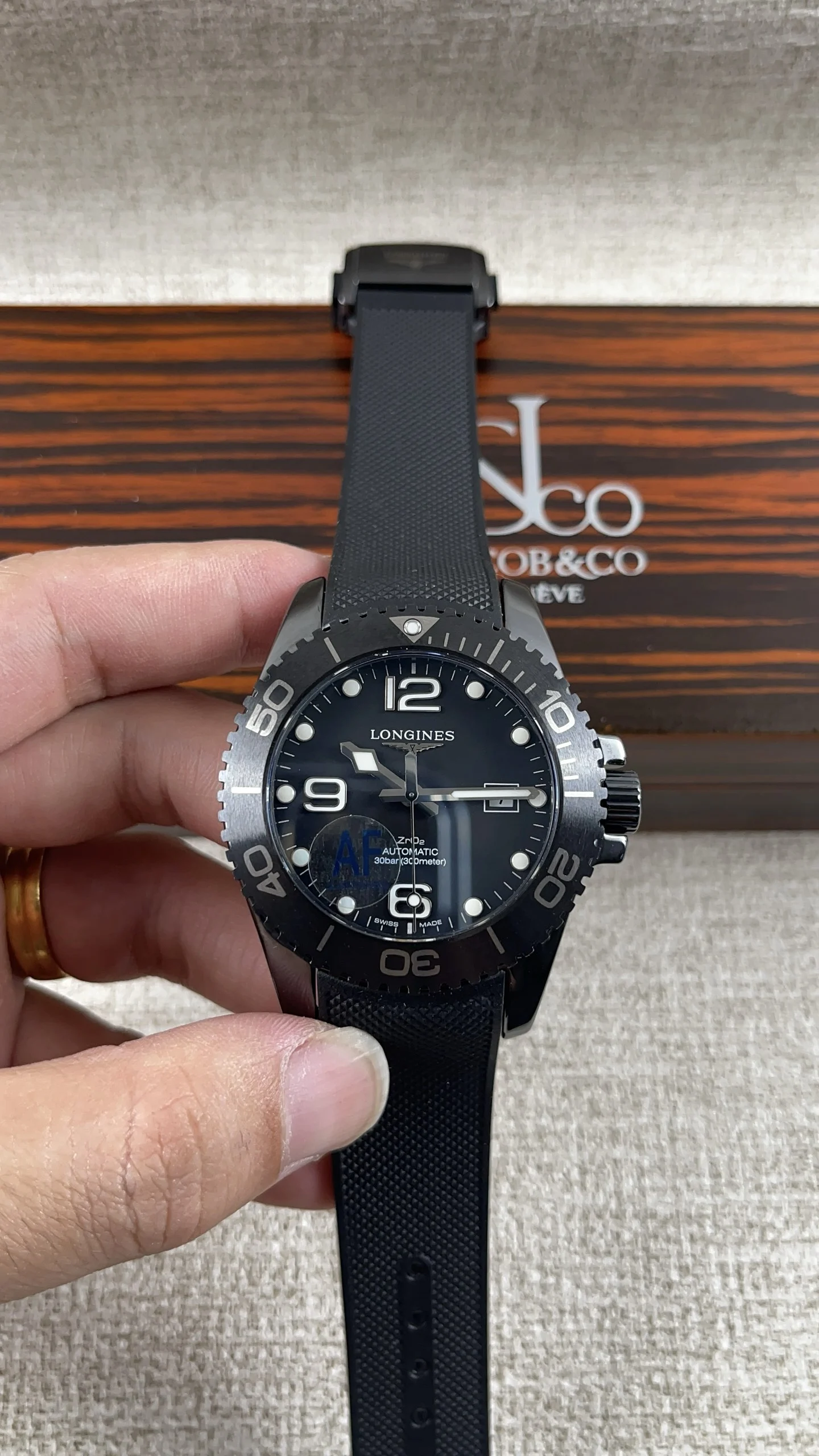 Longines Conquest Ceramic Black Dial — photographed off the sweep