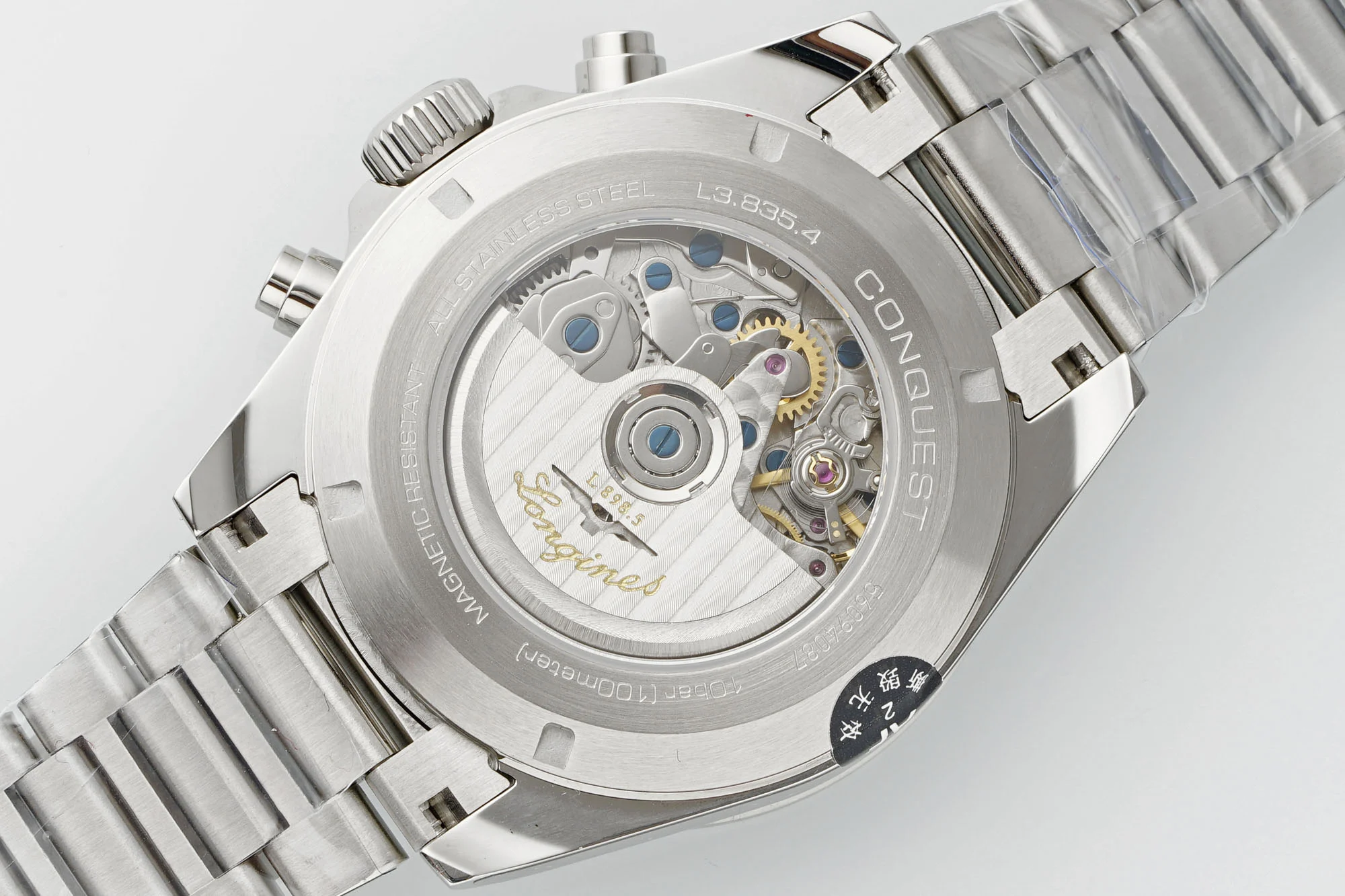 Longines Conquest Panda Ceramic Blue Dial 42.00mm — photographed off the sweep