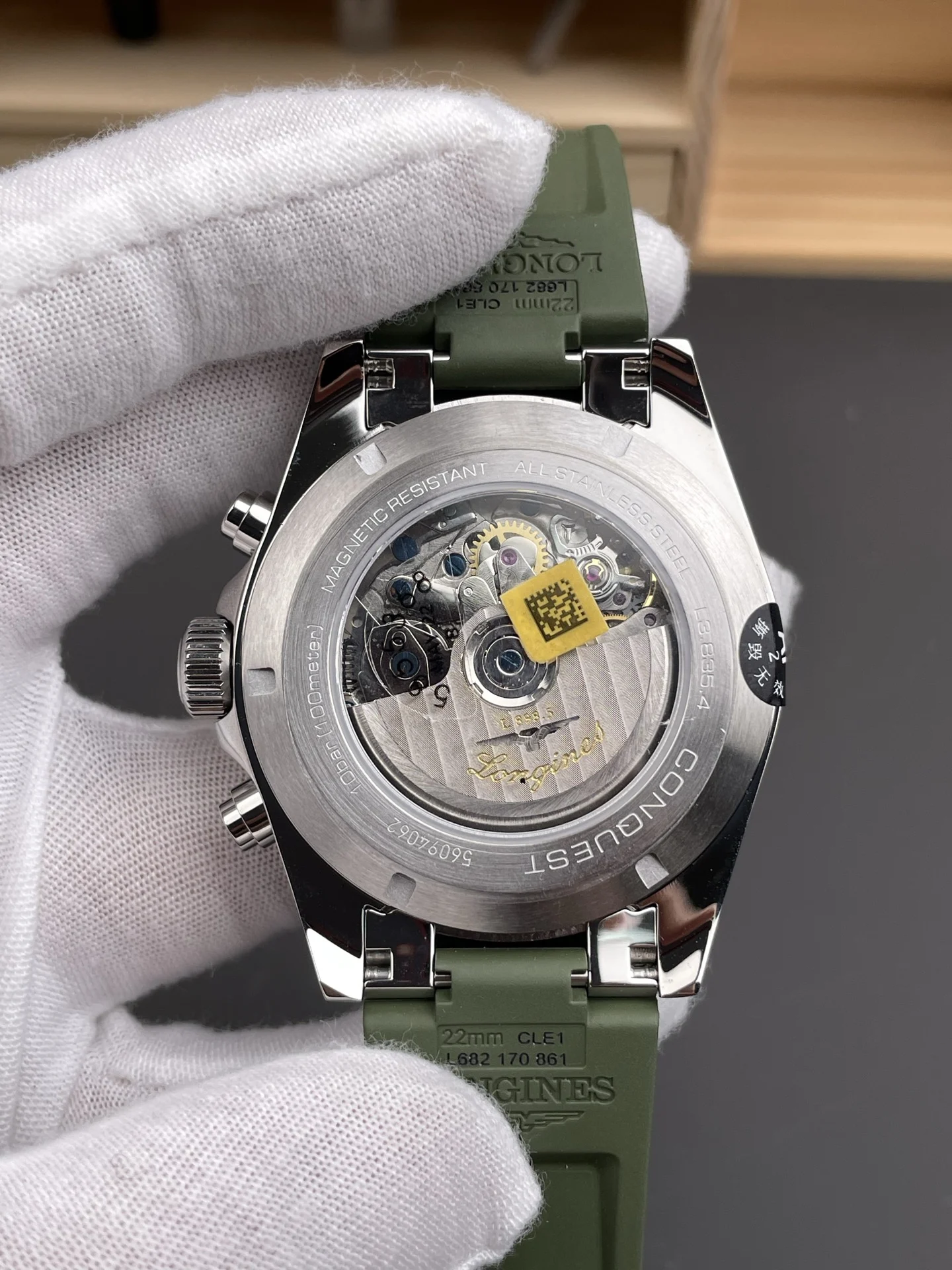 Longines Conquest Panda Green Dial — photographed off the sweep