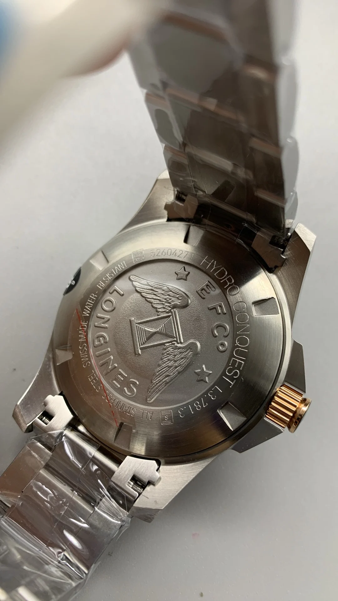 Longines Conquest Rose Gold — photographed off the sweep