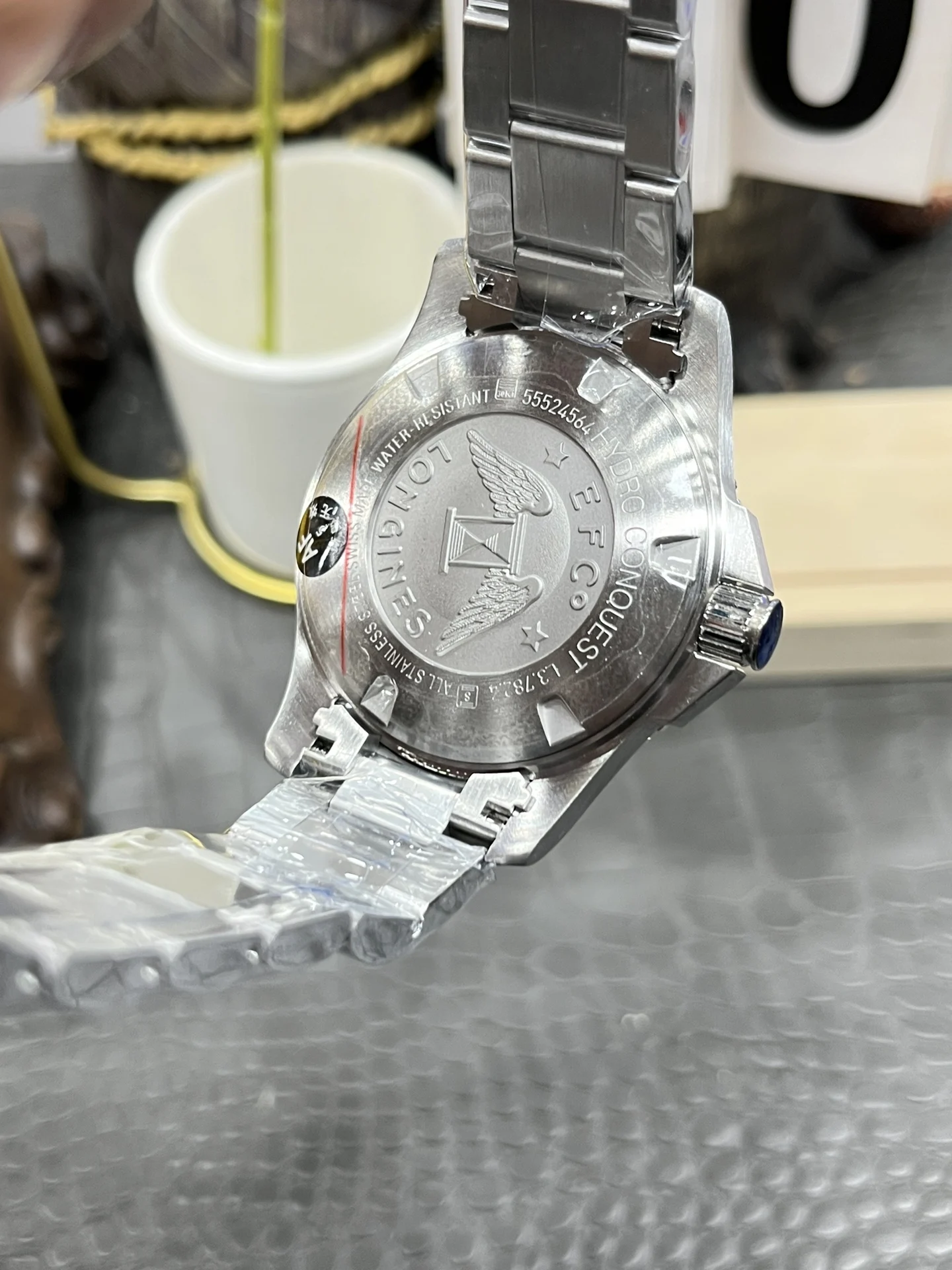Longines Conquest Steel Black Dial 41mm — photographed off the sweep