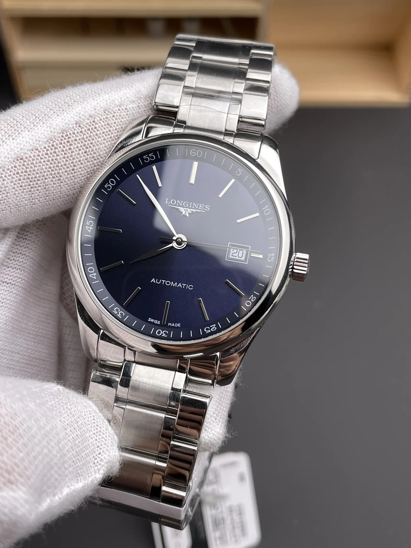 Longines Master Collection Blue Dial — photographed off the sweep