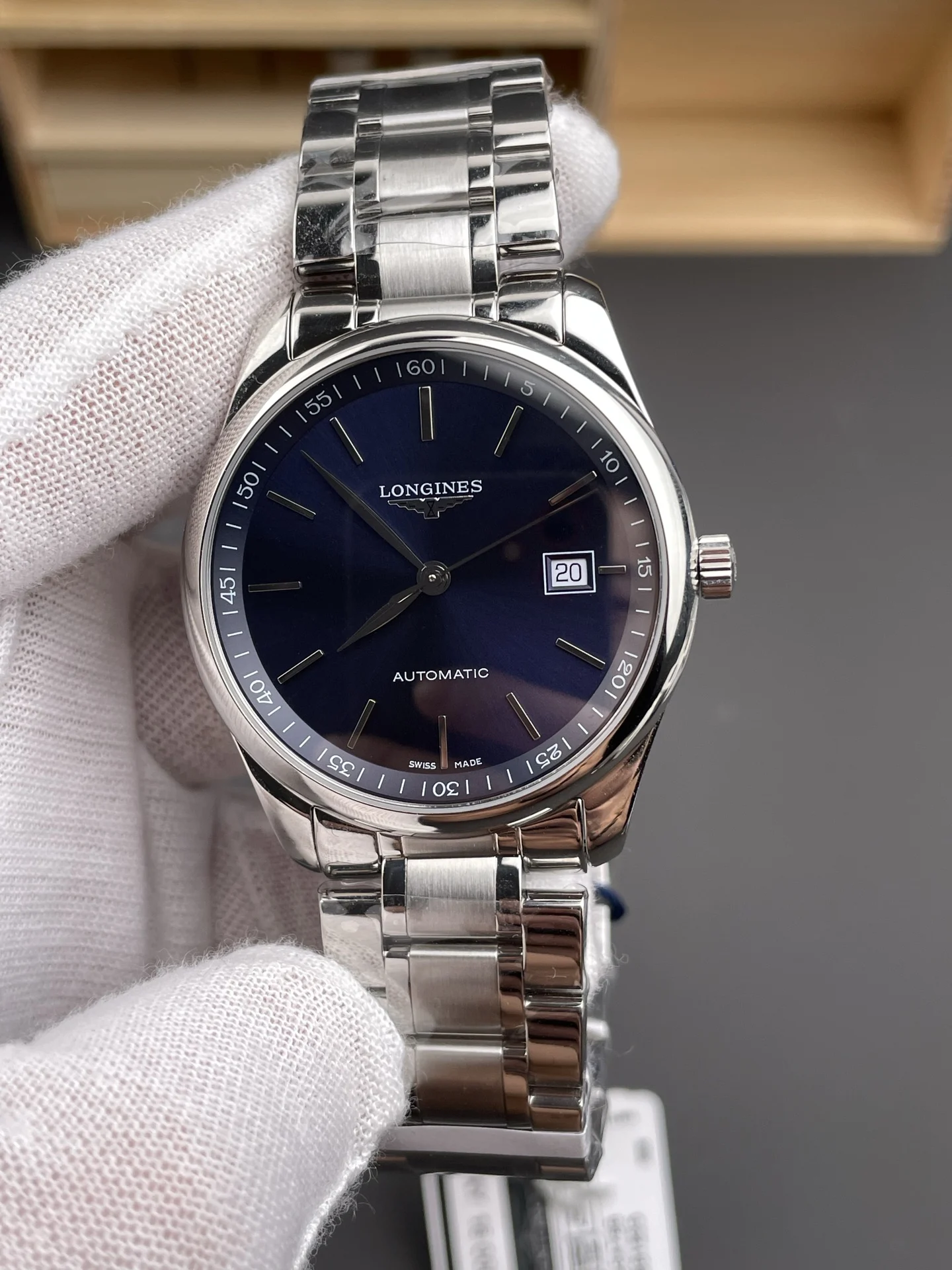 Longines Master Collection Blue Dial — photographed off the sweep