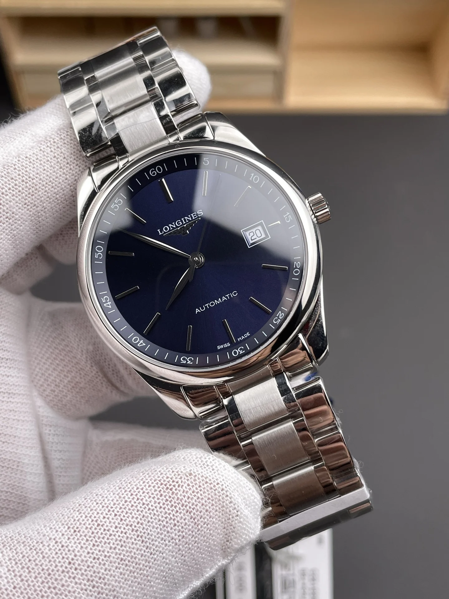 Longines Master Collection Blue Dial — photographed off the sweep