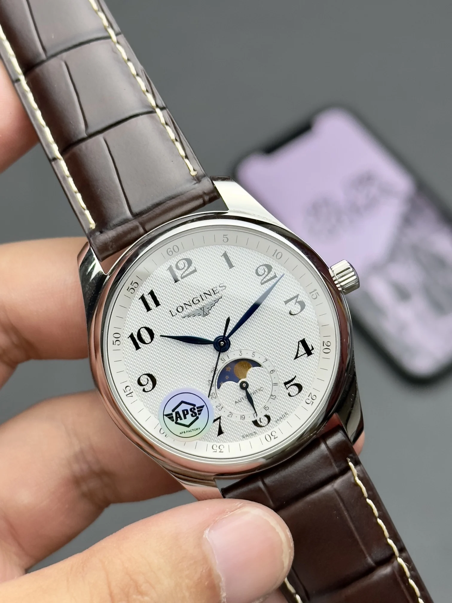 Longines Master Collection Moon Phase — photographed off the sweep