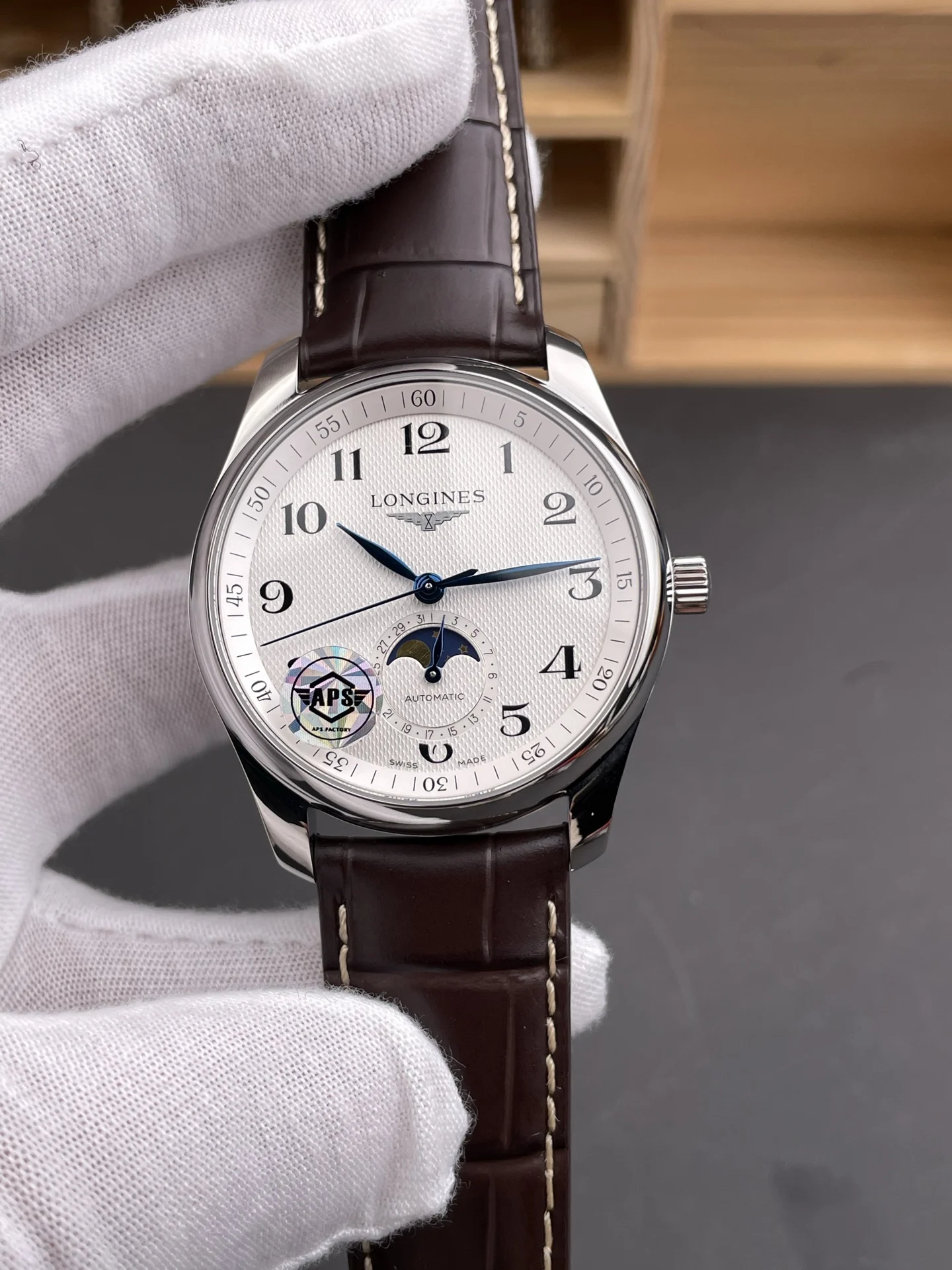 Longines Master Collection Moon Phase 40mm — photographed off the sweep