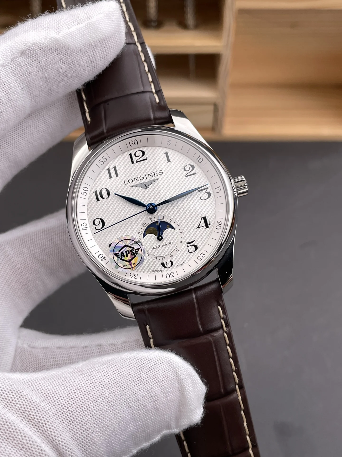 Longines Master Collection Moon Phase 40mm — photographed off the sweep
