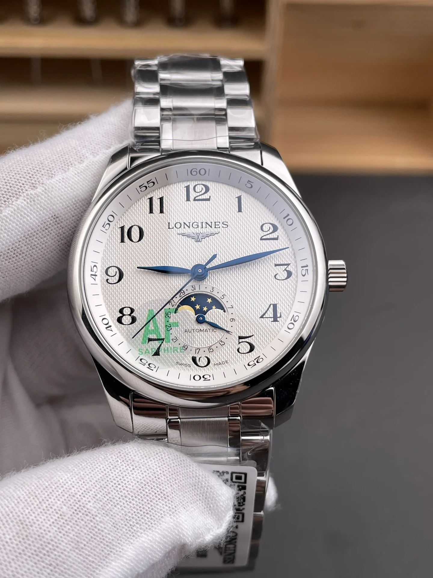 Longines Master Collection Moon Phase 40mm — photographed off the sweep