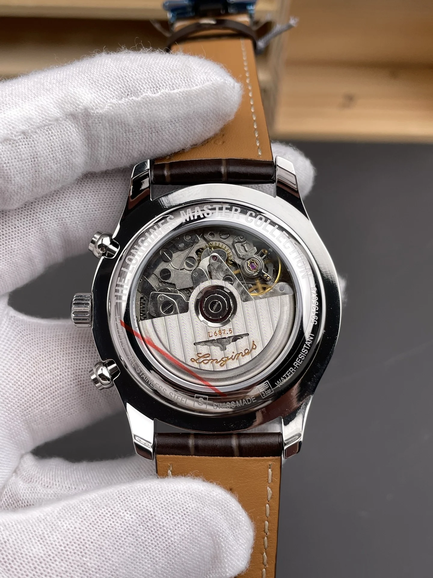 Longines Master Collection Moon Phase 42mm — photographed off the sweep