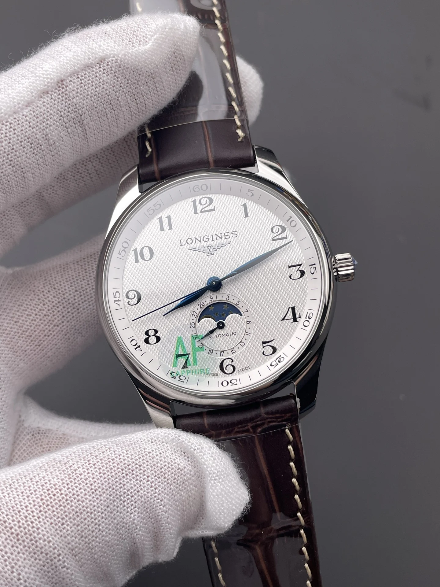 Longines Master Collection Moon Phase 42mm — photographed off the sweep