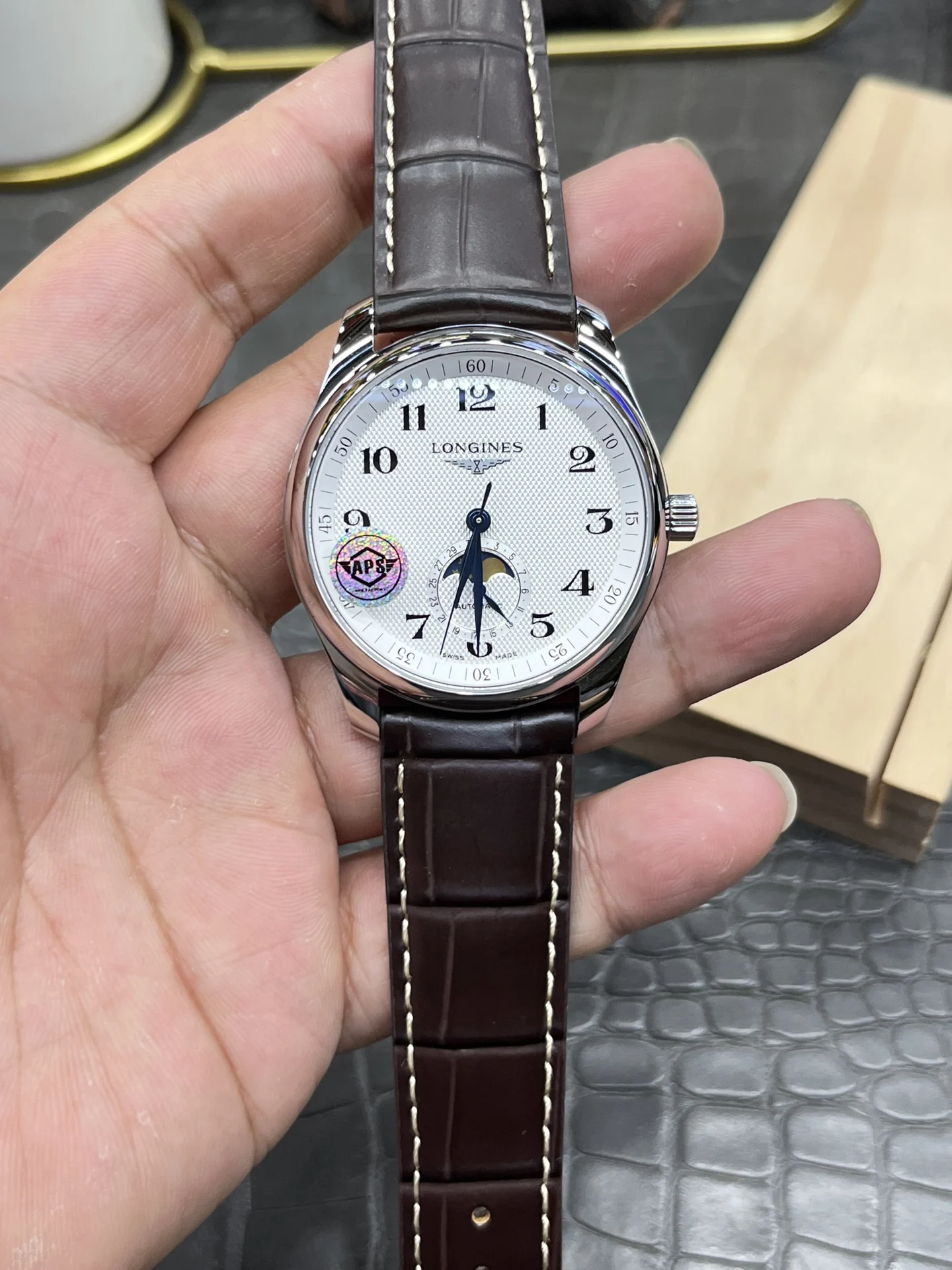 Longines Master Collection Moon Phase 42mm — photographed off the sweep