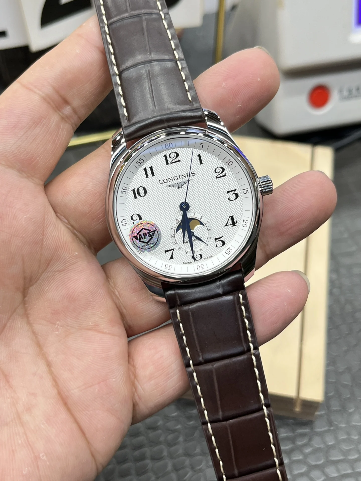 Longines Master Collection Moon Phase 42mm — photographed off the sweep