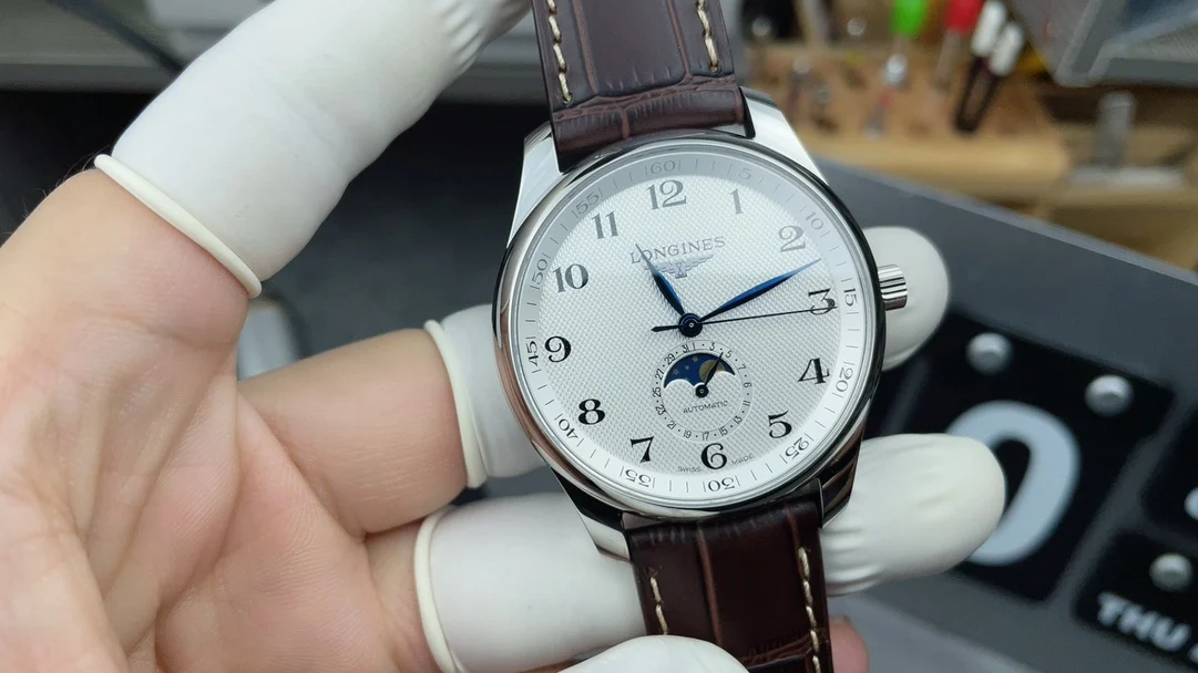 Longines Master Collection Moon Phase 42mm — photographed off the sweep