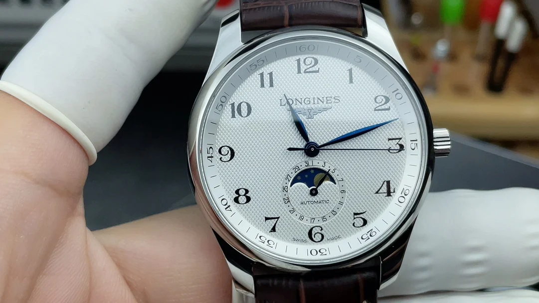 Longines Master Collection Moon Phase 42mm — photographed off the sweep