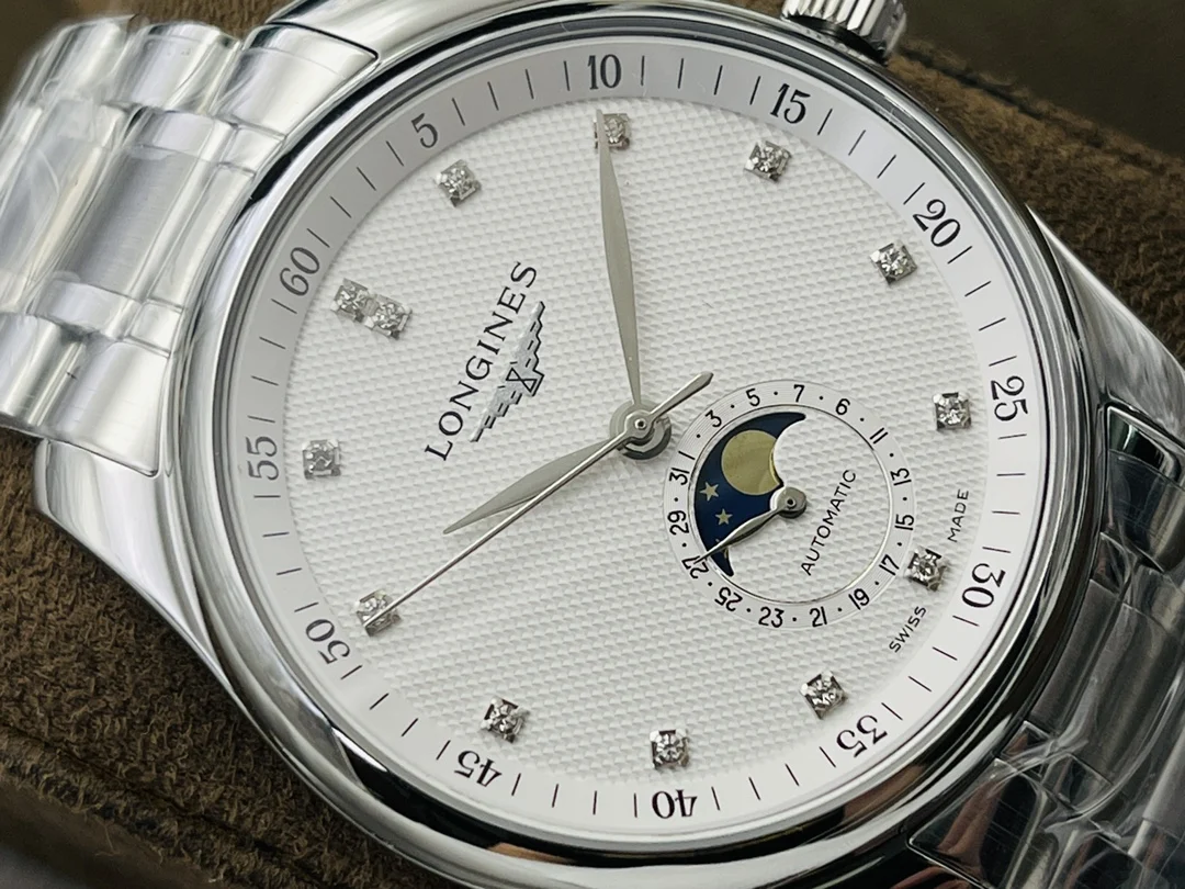 Longines Master Collection Moon Phase Steel 40mm — photographed off the sweep