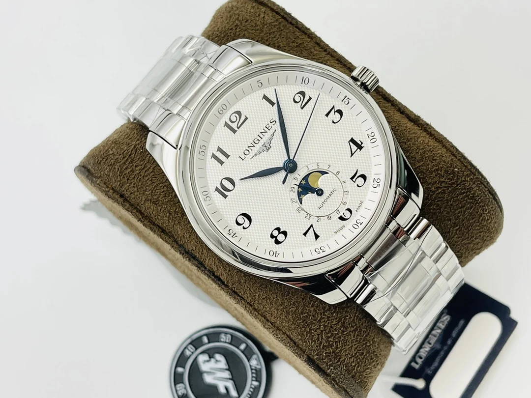 Longines Master Collection Moon Phase Steel Black Dial — photographed off the sweep