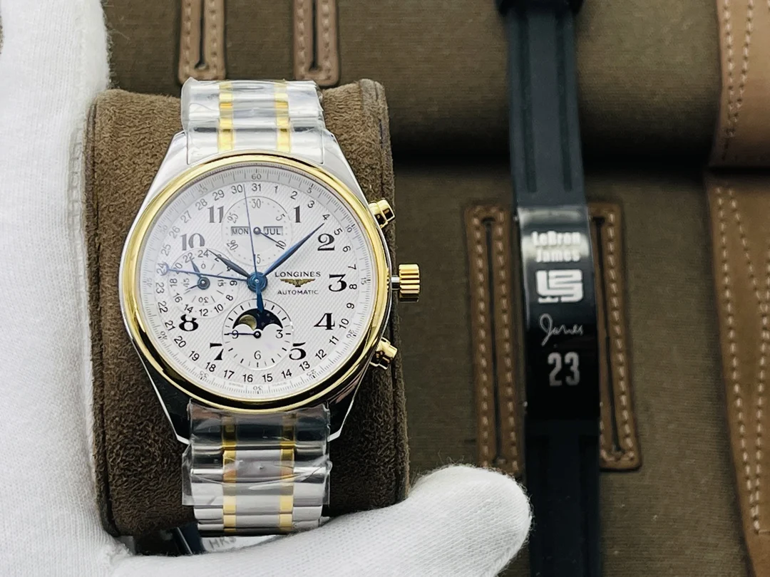 Longines Master Collection Moon Phase Steel Blue Dial 42mm — photographed off the sweep