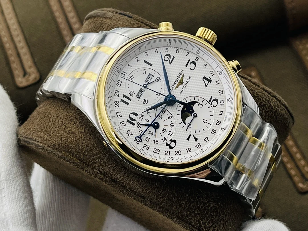 Longines Master Collection Moon Phase Steel Blue Dial 42mm — photographed off the sweep