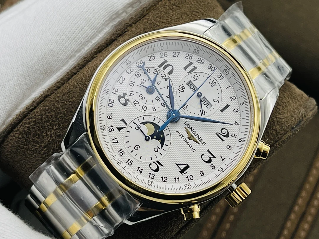 Longines Master Collection Moon Phase Steel Blue Dial 42mm — photographed off the sweep