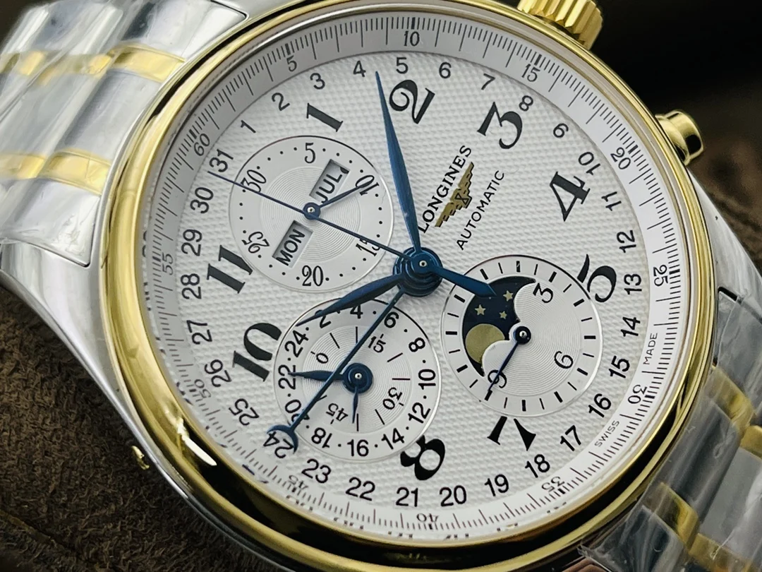 Longines Master Collection Moon Phase Steel Blue Dial 42mm — photographed off the sweep