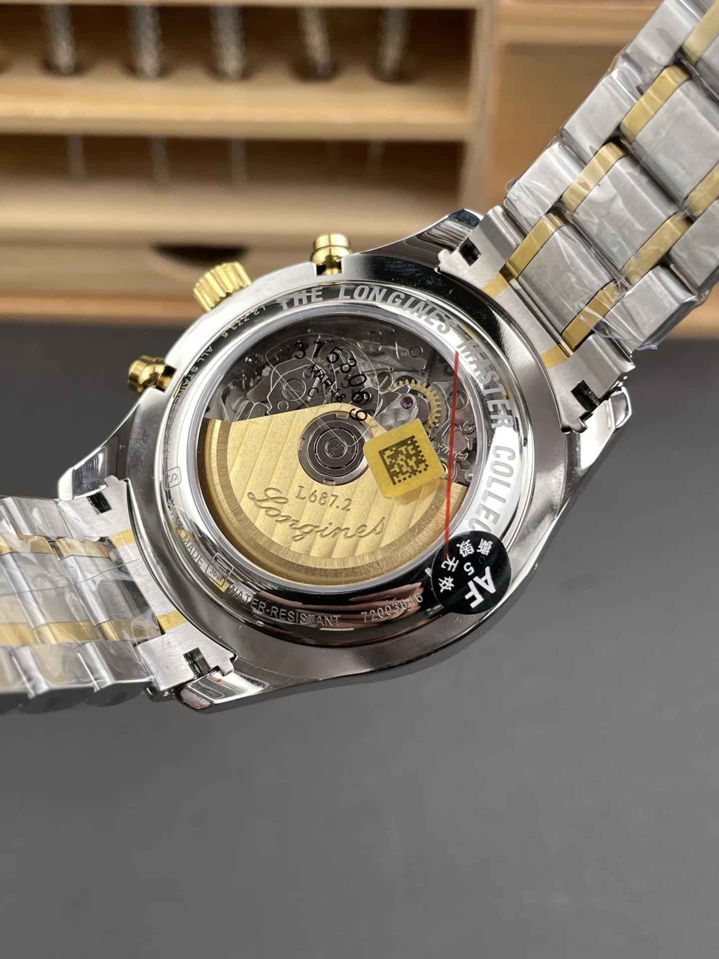 Longines Master Collection Moon Phase Two-Tone — photographed off the sweep