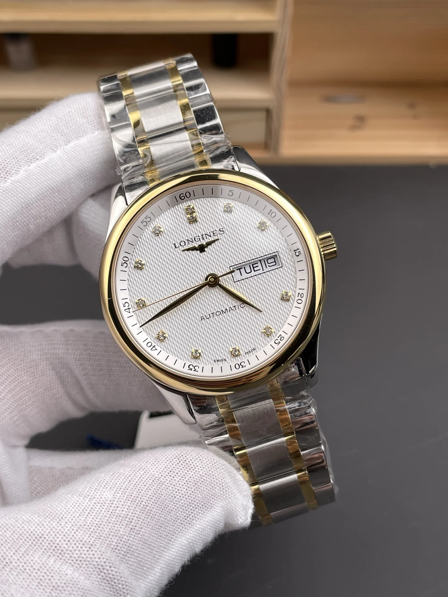 Longines Master Collection Two-Tone Diamond-Set 40mm — photographed off the sweep