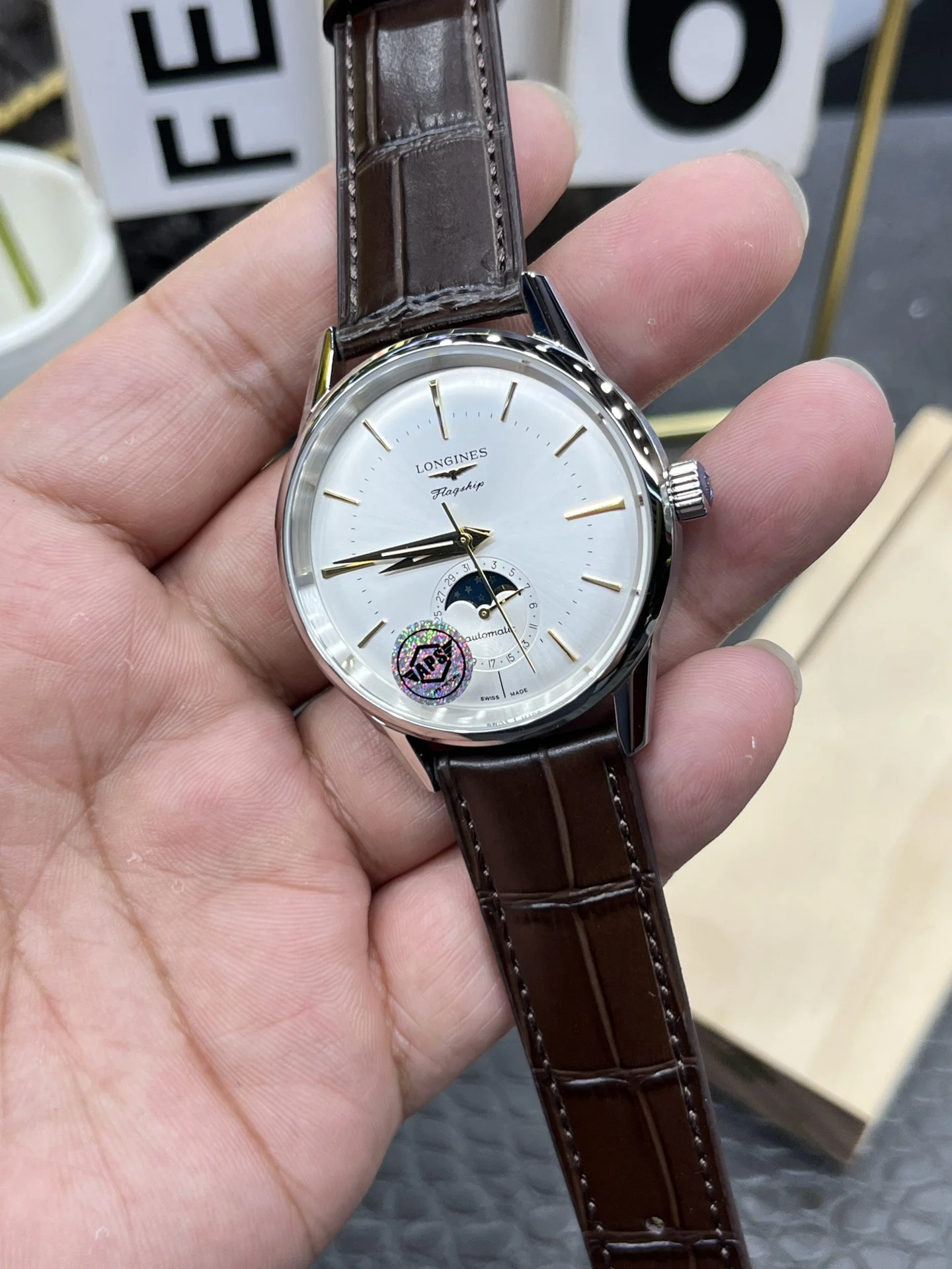 Longines Moon Phase 38.5mm — photographed off the sweep