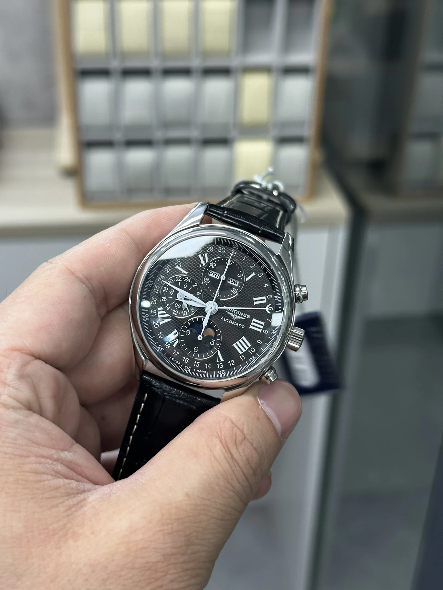 Longines Moon Phase 40mm — photographed off the sweep