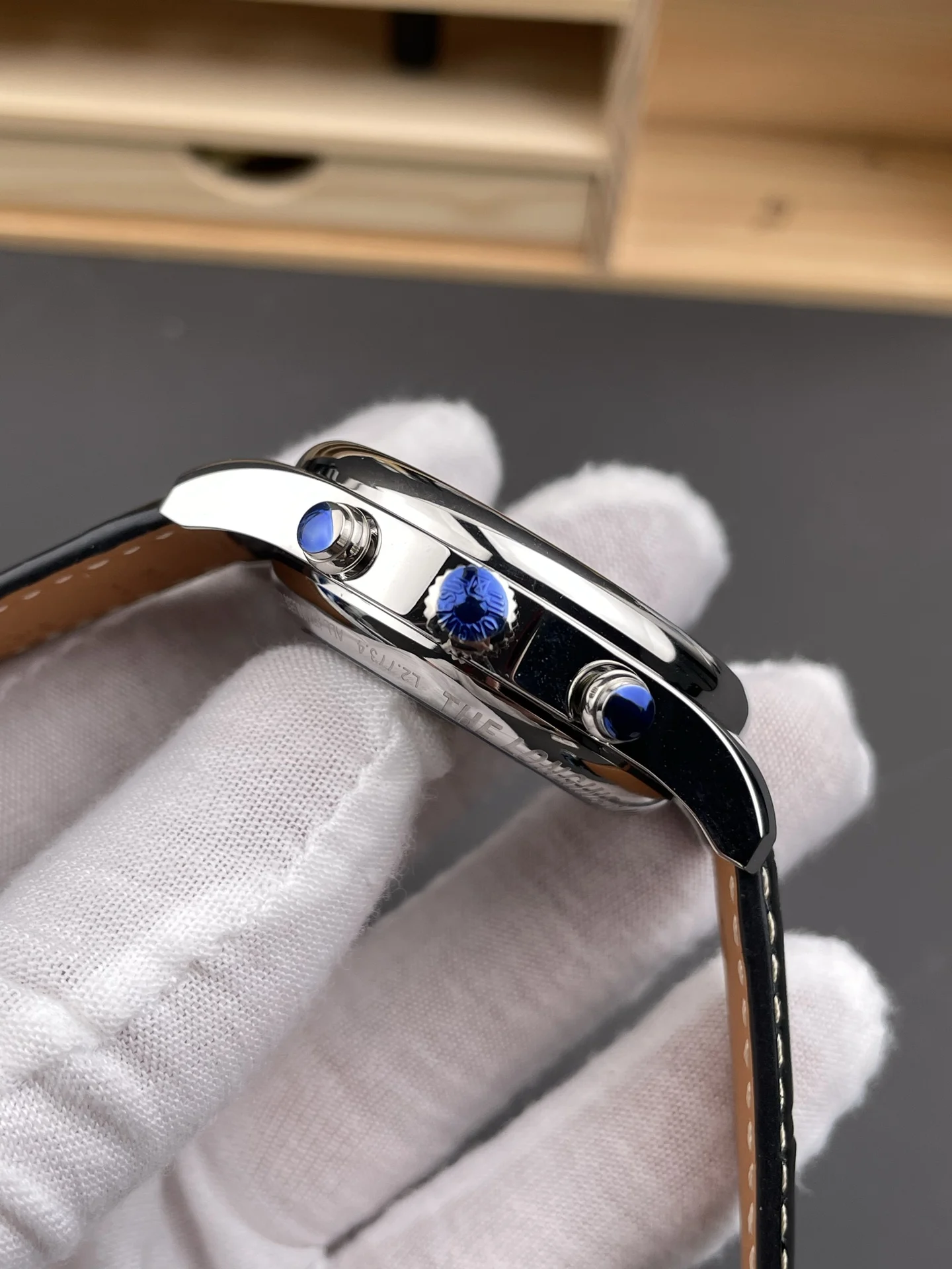 Longines Moon Phase Black Dial 42mm — photographed off the sweep