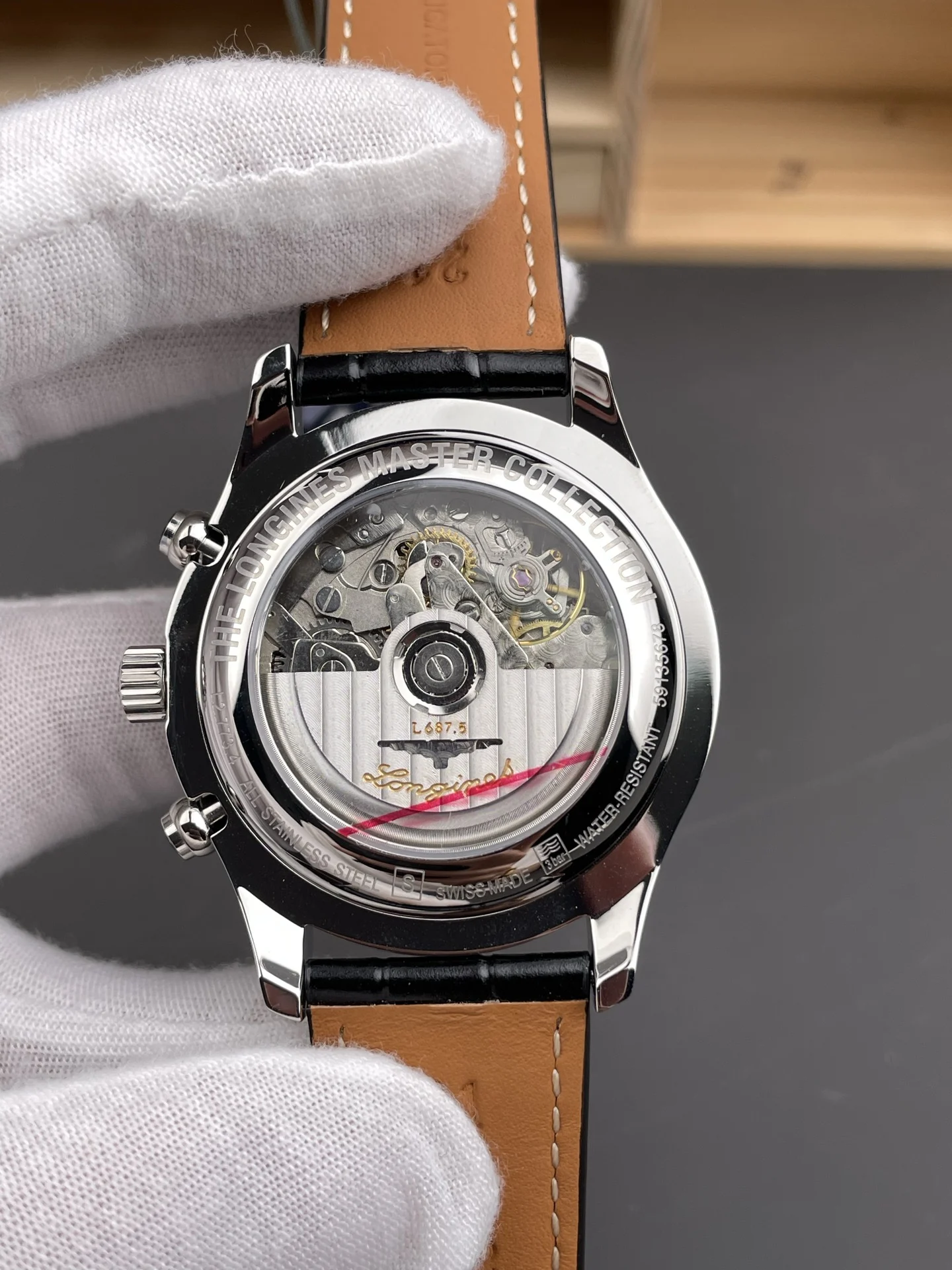 Longines Moon Phase Black Dial 42mm — photographed off the sweep