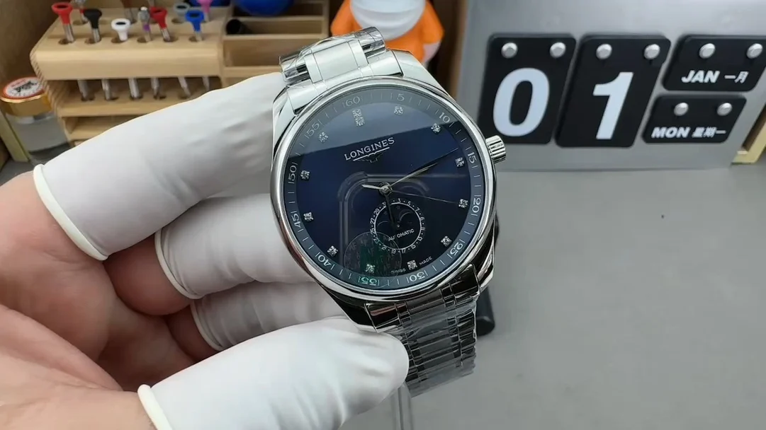 Longines Moon Phase Blue Dial Diamond-Set 42mm