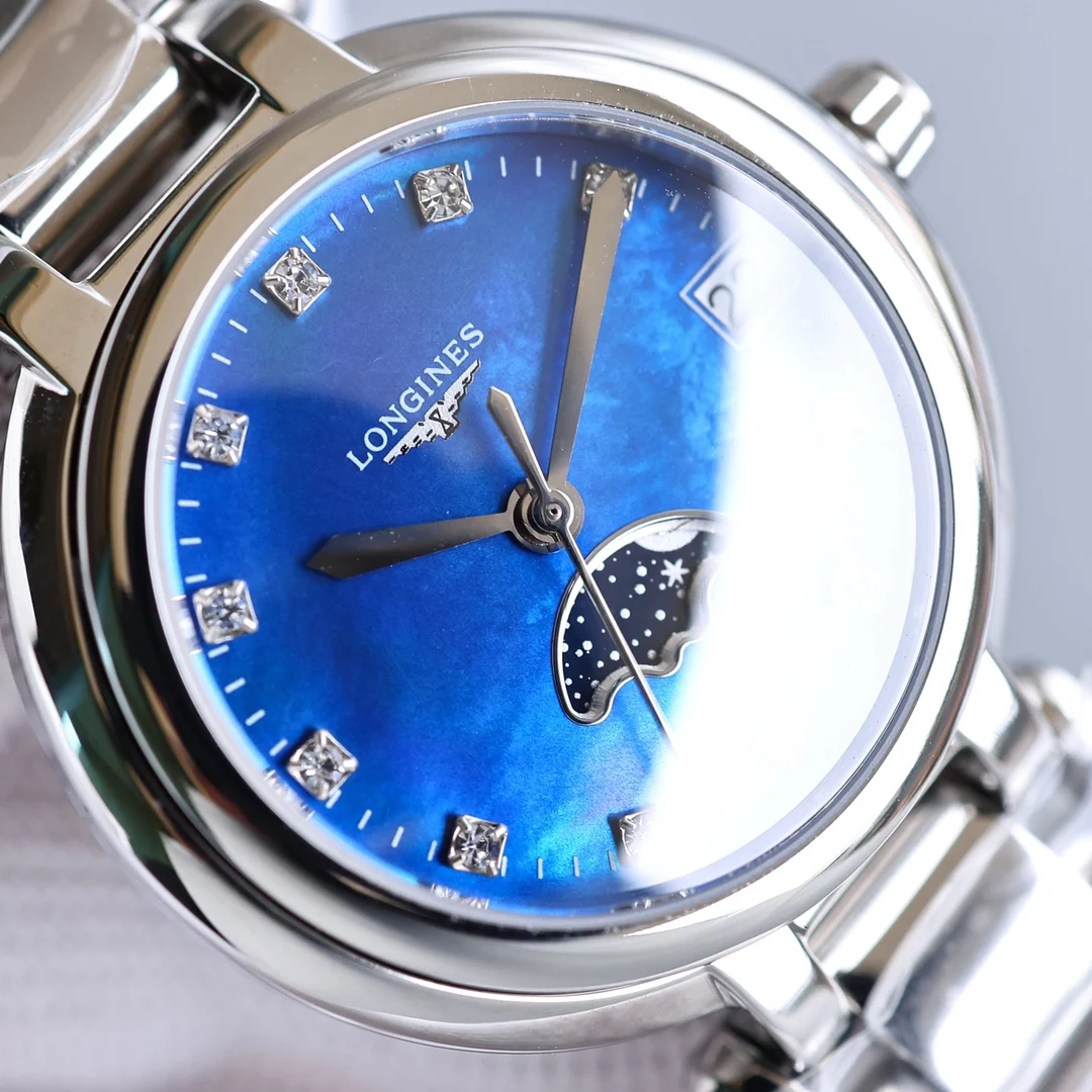 Longines Moon Phase Steel 30.5mm — photographed off the sweep