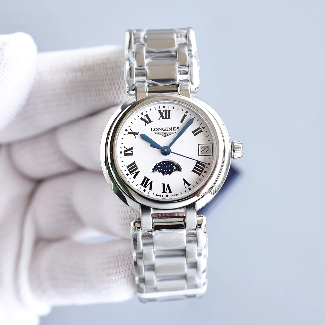 Longines Moon Phase Steel 30.5mm — photographed off the sweep