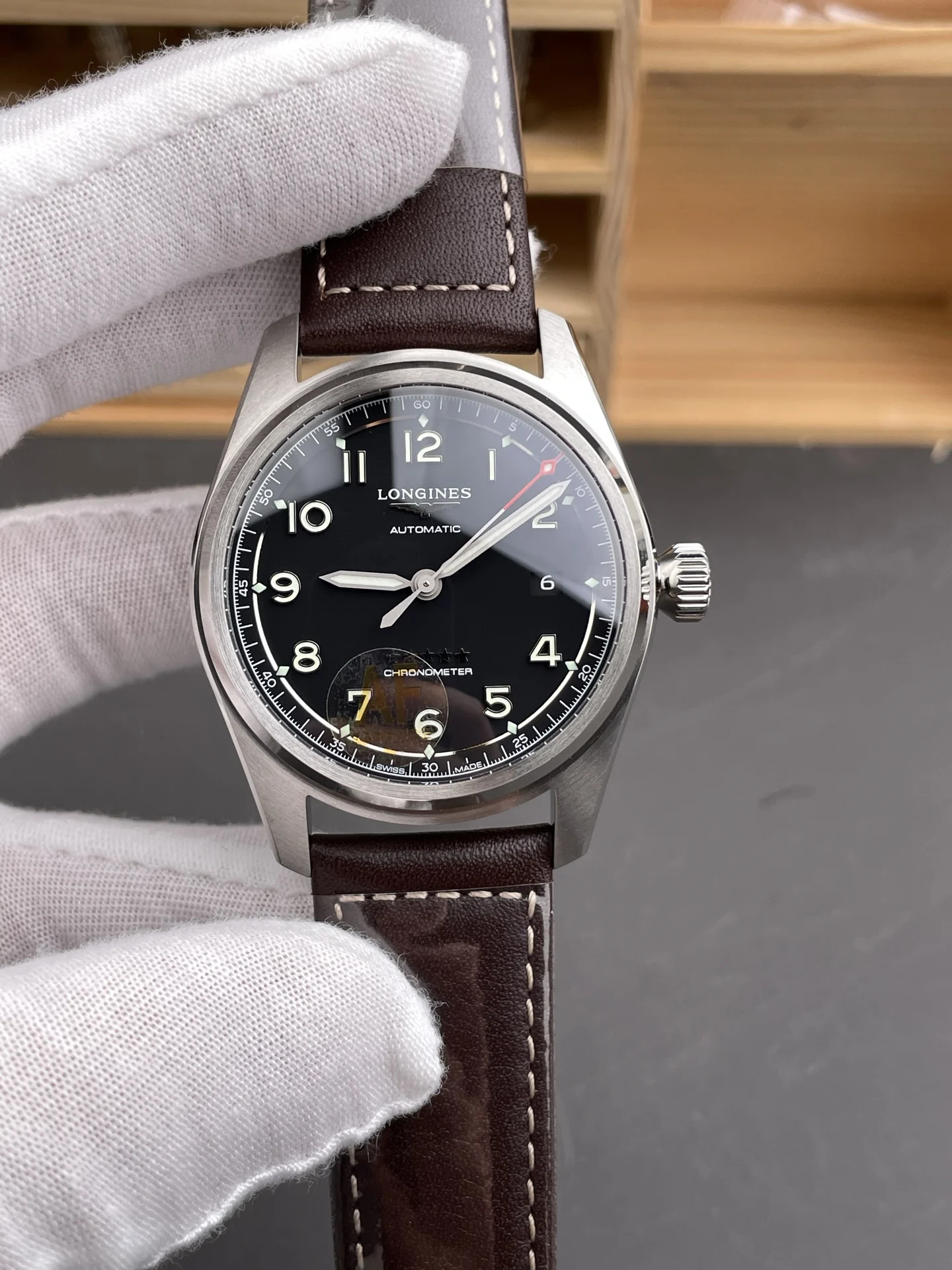 Longines Spirit Black Dial 40mm — photographed off the sweep