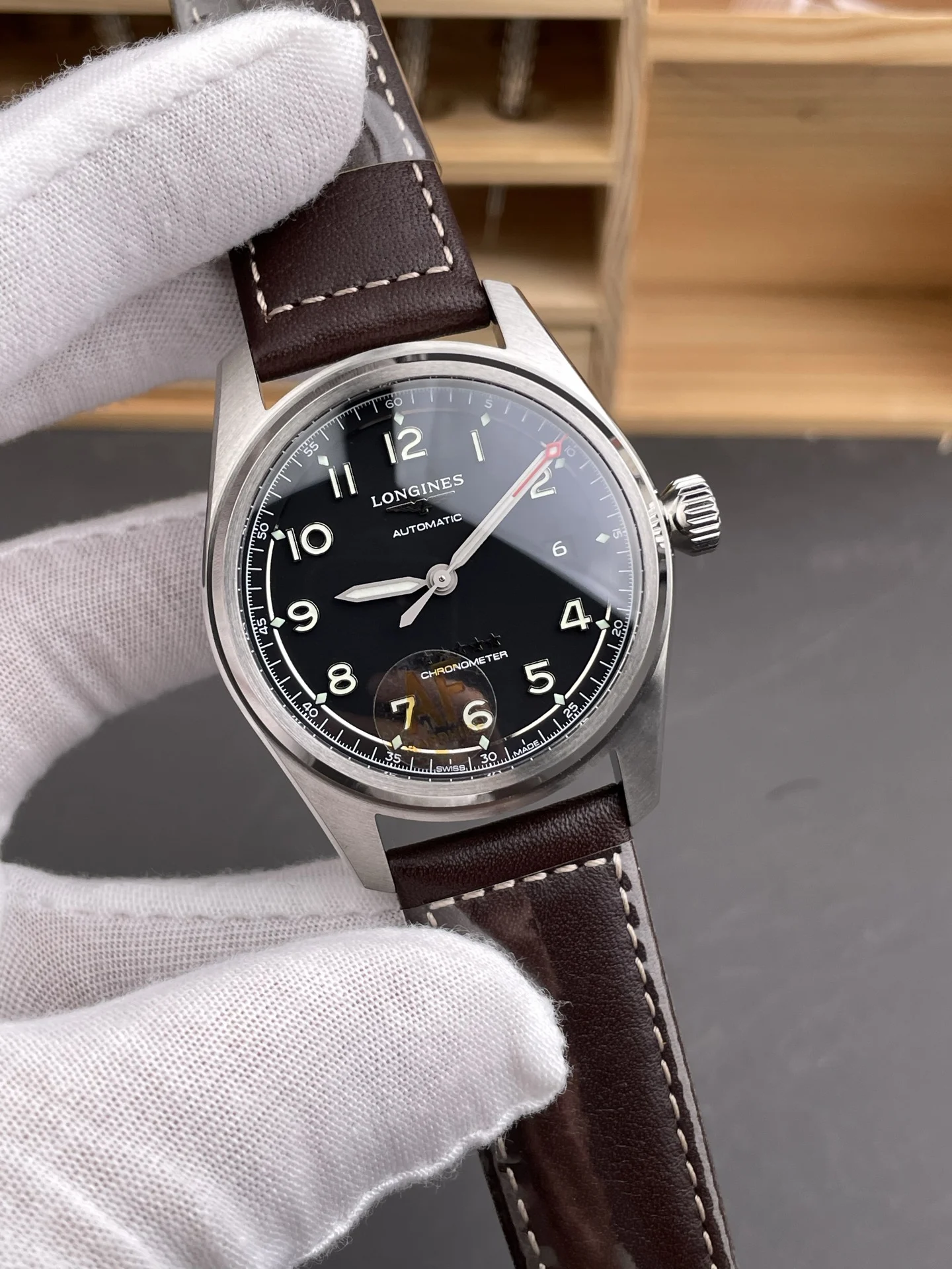 Longines Spirit Black Dial 40mm — photographed off the sweep