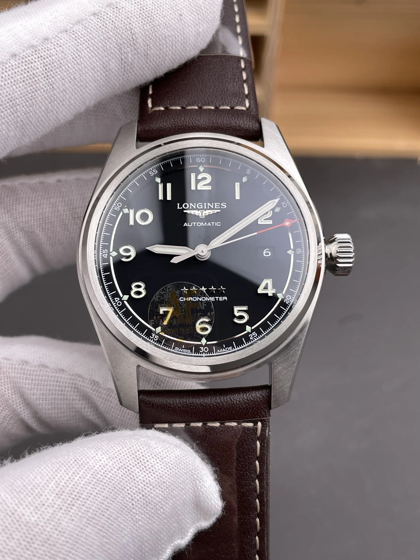 Longines Spirit Black Dial 40mm — photographed off the sweep