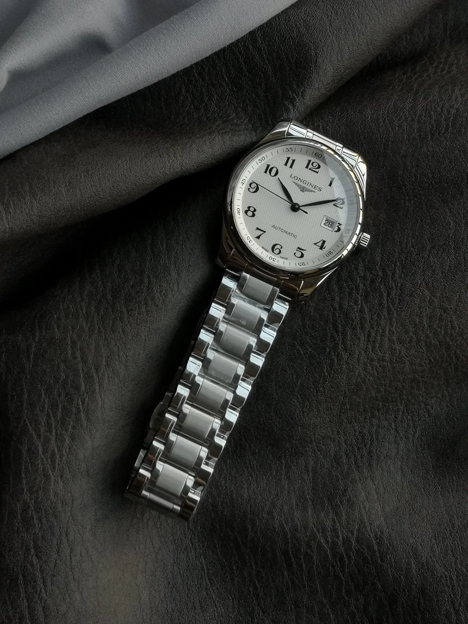 Longines Steel Silver Dial — photographed off the sweep