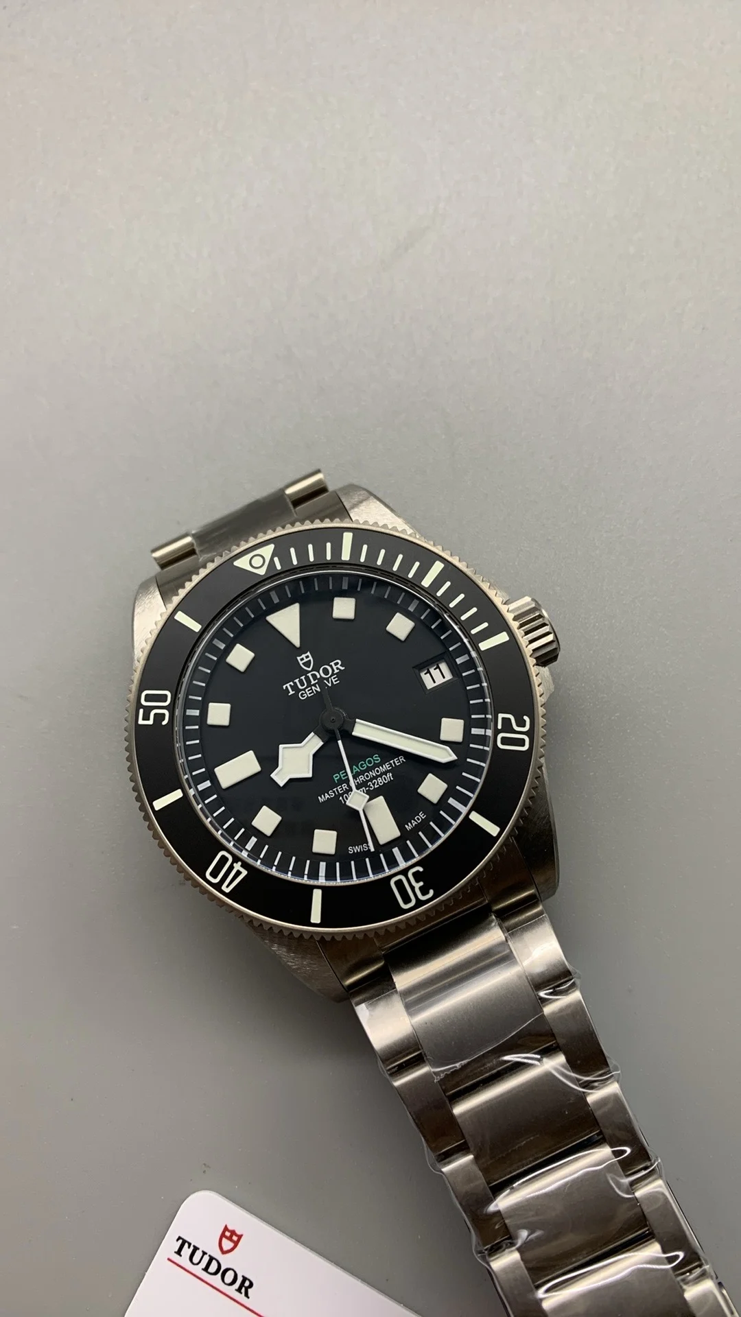 M+F, 43mm, titanium potato, free rubber — photographed off the sweep